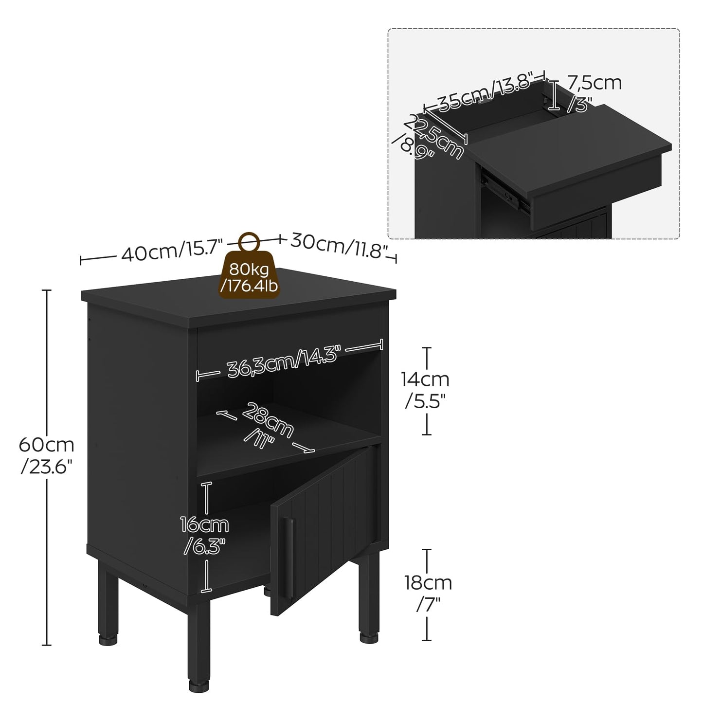 YATINEY Nightstand with Gun Drawer, Bedside Table with Hidden Compartment, End Table with Storage, Night Stand for Bedroom, Office, Black ET22BB