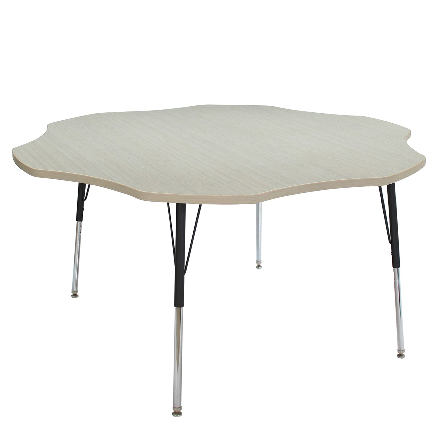 FDP Flower La Madera Flower Activity Table (60 inch), Standard Legs with Swivel Glides, Adjustable Height 19-30 inches Modern Professional Woodgrain Laminate Tabletop - Asian Sand/Black