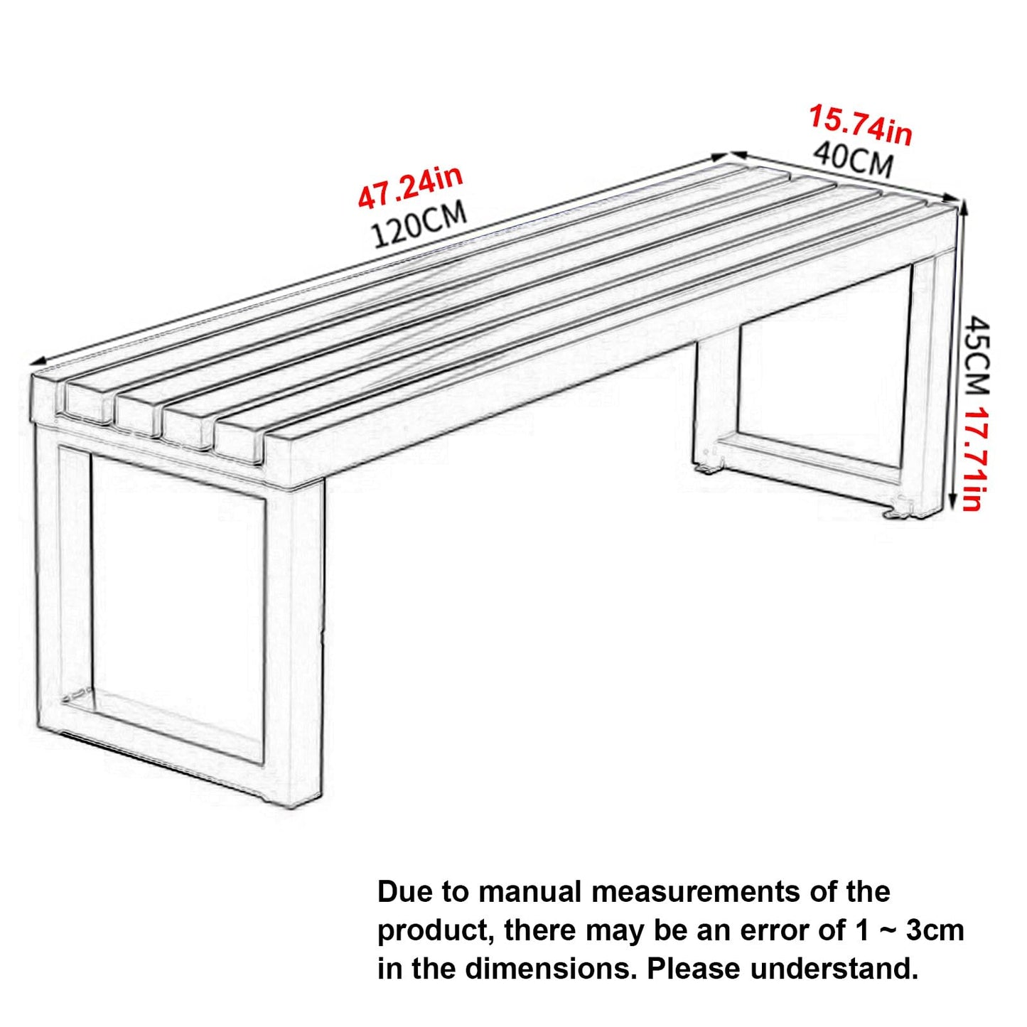 Modern Weatherproof Metal Outdoor Bench - 2-Person Backless Patio Seating for Garden, Porch, Balcony, Park, Lawn - Stylish Black 120cm (47.24in) Design,Black,120cm(47.24in)