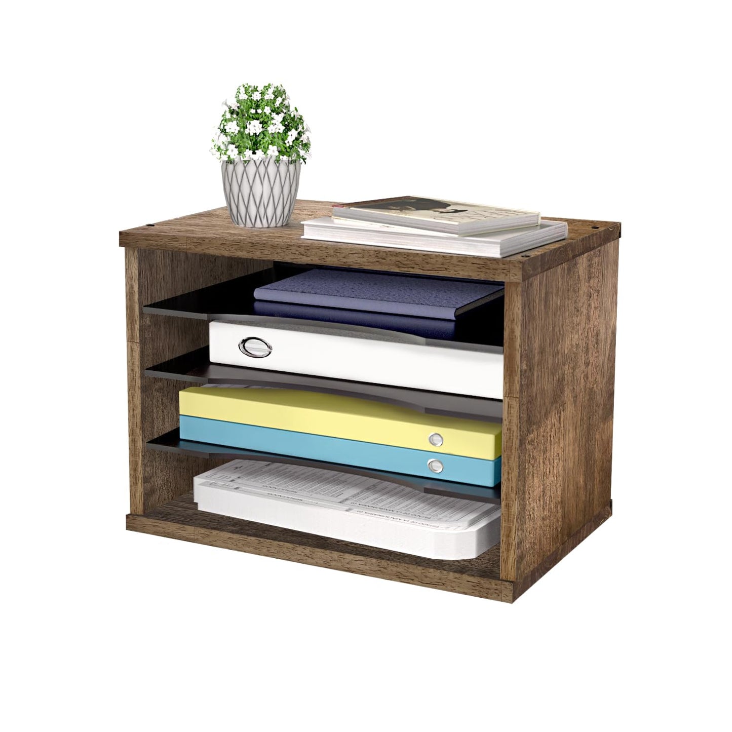 J JACKCUBE DESIGN Rustic Wood Desk Organizer 4 Compartment Paper File Holder for Home and Office, Document Storage, File sorter, Mail and Letter Tray- MK560A