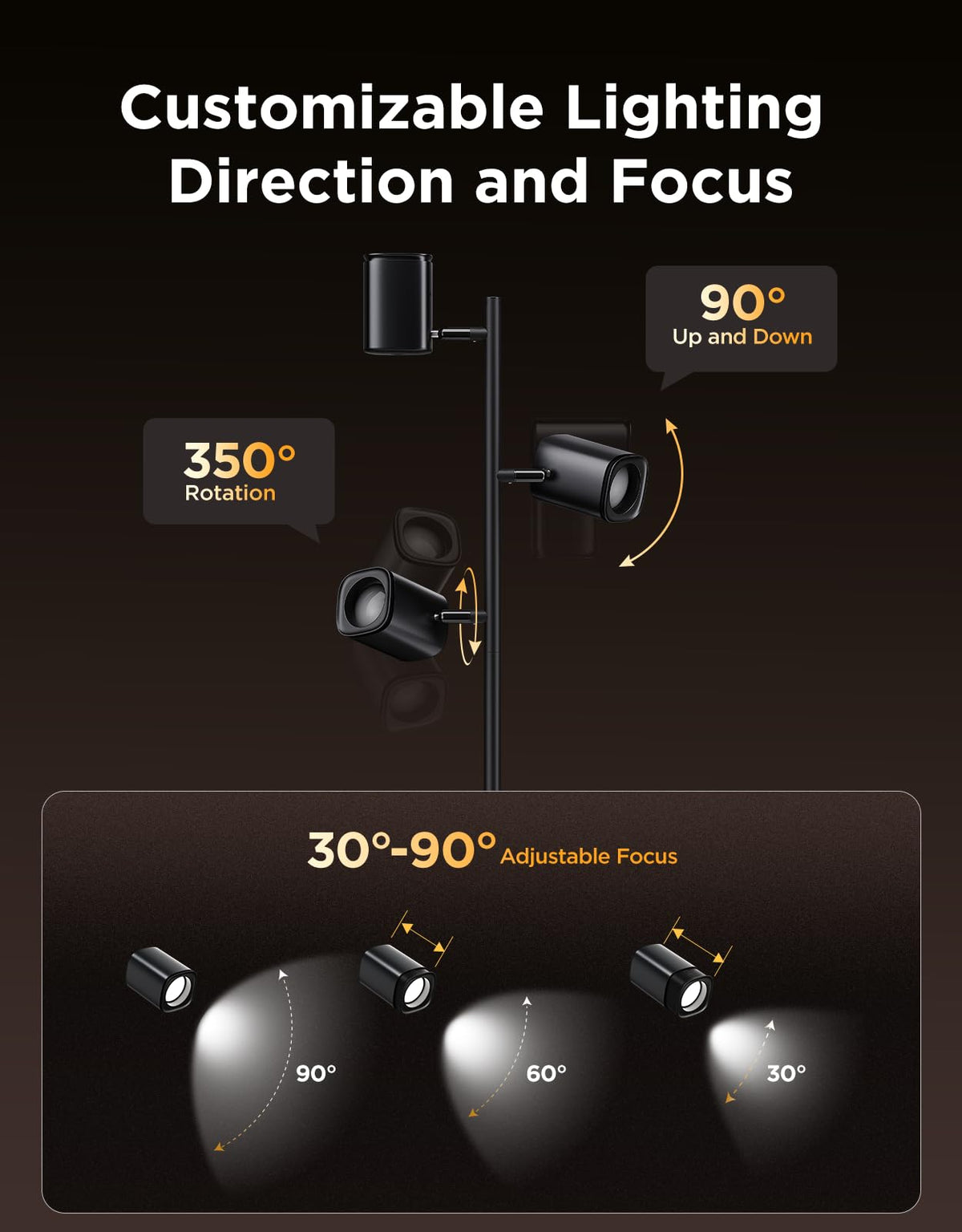 Govee Tree Floor Lamp Compatible with Matter, 3 Rotatable Lights with LuminBlend Technology, Standing Lamp with 64 Dynamic Scenes, Music Sync, Ideal Floor Lamp for Living Room, Bedroom, Office