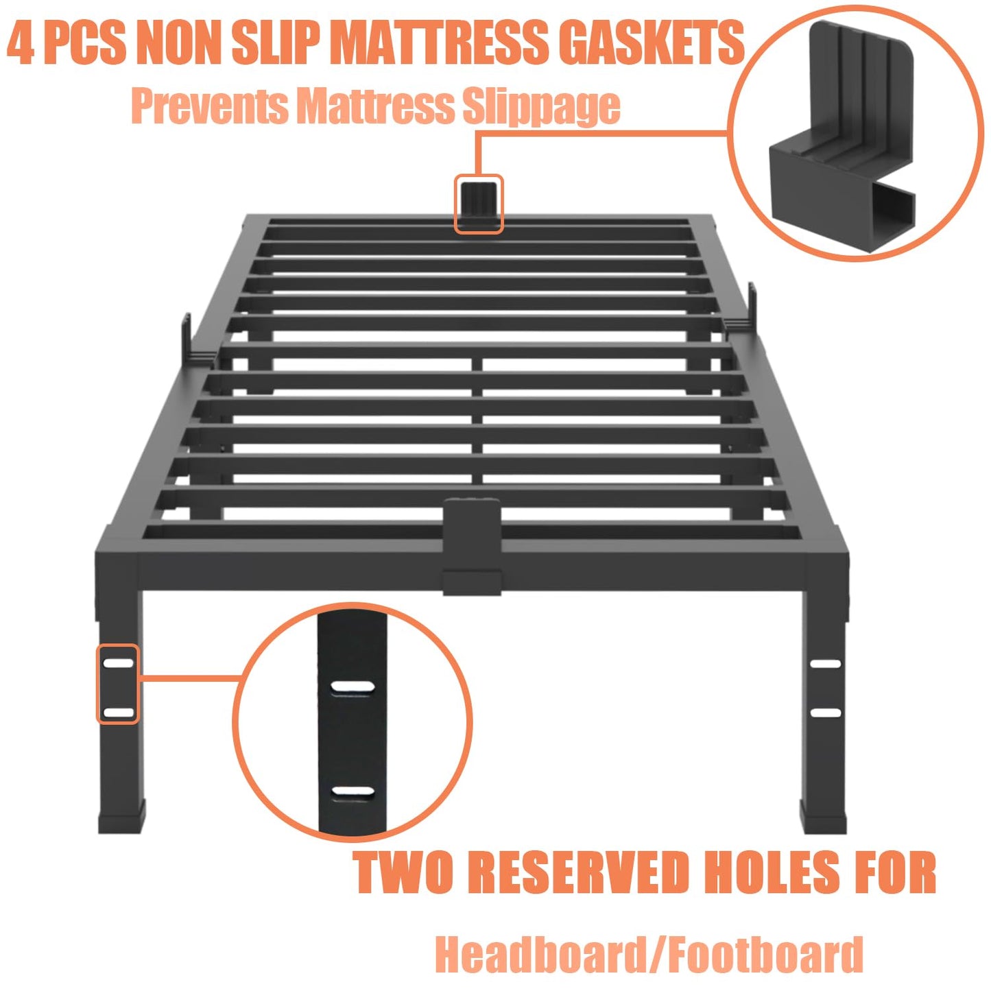 FUIOBYVV Twin Bed Frames,16 Inch Heavy Duty Metal Platform Bed Frame Twin Size Support Up to 3500 lbs,No Box Spring Needed,Headboard Compatible,Steel Slat Support,Noise Free,Easy Assembly