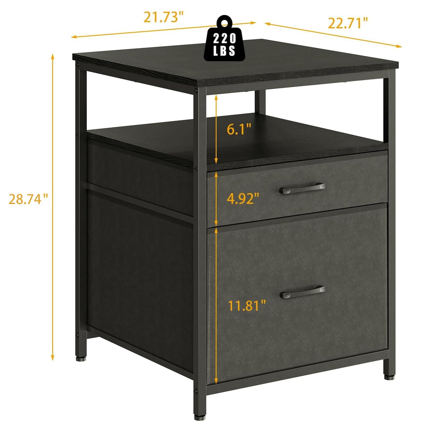 Herture Mini Fridge Stand with 3 Storage, Mini Fridge Cabinet, Beverage Fridge Table, Heavy Duty 21.3" L* 22.7" W Tabletop, for Dorm, Apartment,Office, Bedroom Black HB01BXB
