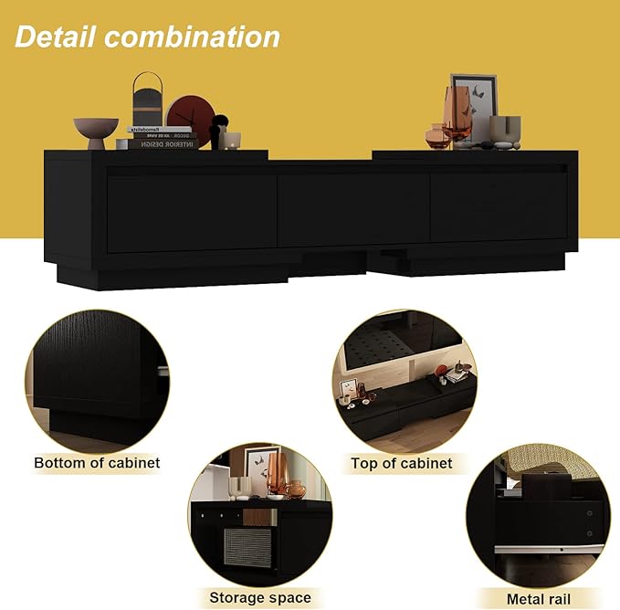 AGOTENI Expandable TV Stand Media Console Table, Modern Entertainment Center