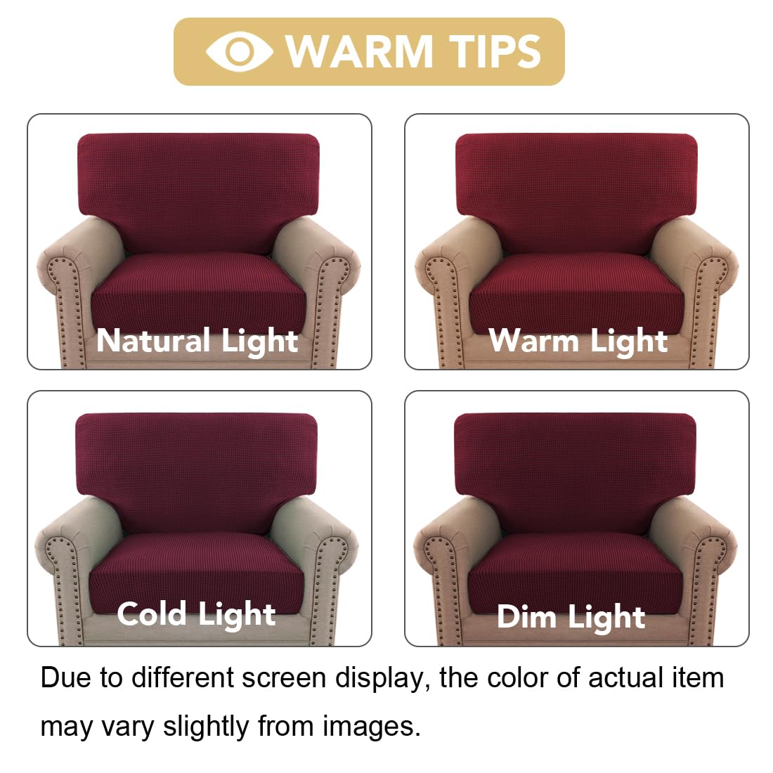 H.VERSAILTEX Multi-Pieces Chair Covers Stretch Couch Covers Form Fitted Seat and Back Cushions Covers (1 Seat Cover Plus 1 Back Cusion Cover, Bonus 2 Armrest Covers), Burgundy