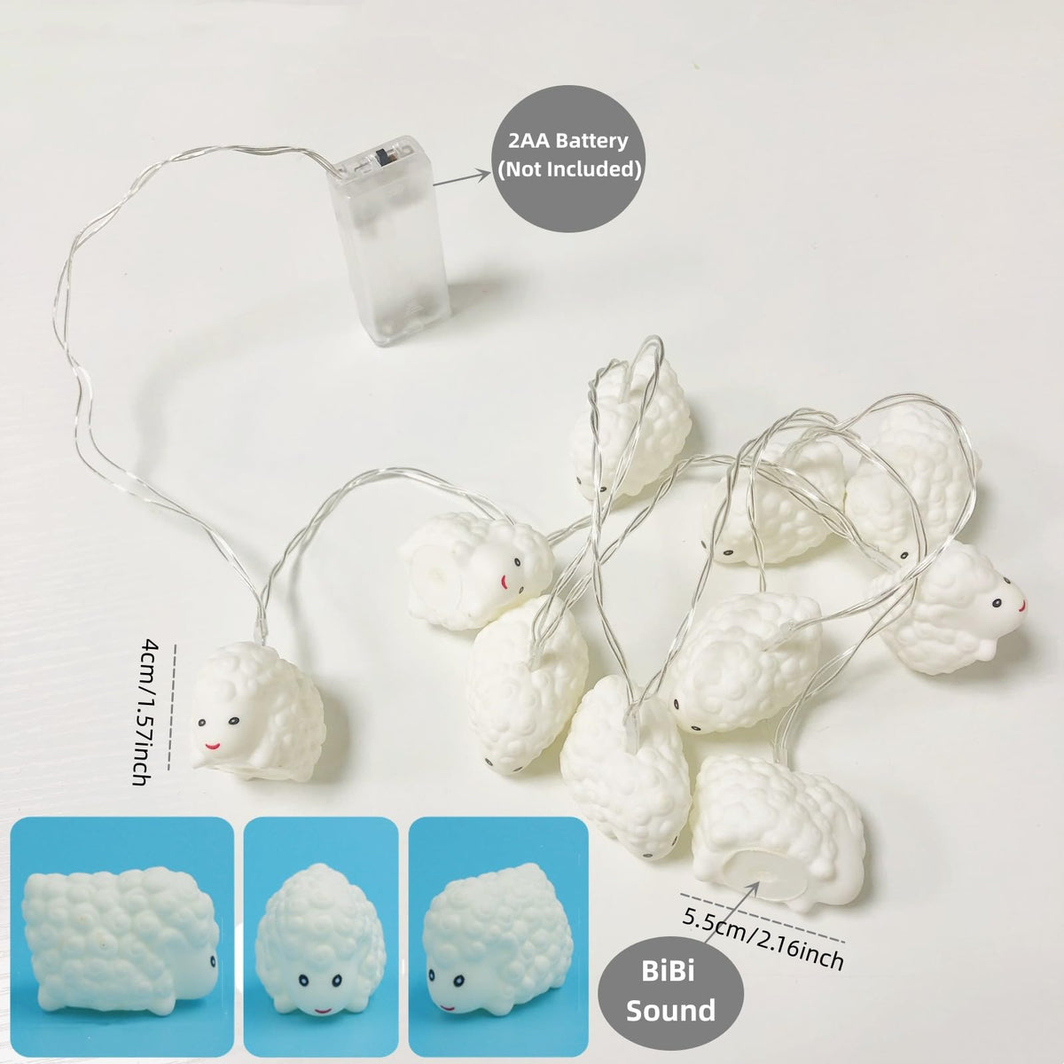 Sezrgiu Cute Painted Sheep Night Light LED Sheep Ornaments String Lights White Lamb Fairy Light Battery Powered Indoor Party Decor Night Light (10LED, White Sheep)