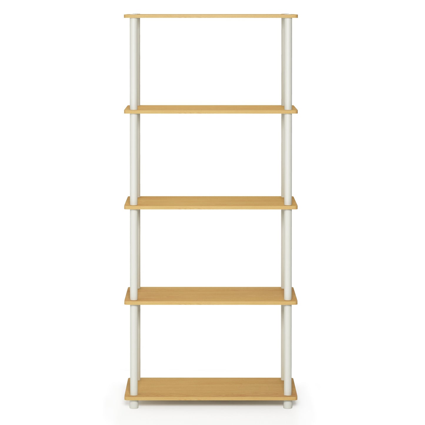 Furinno TURN-N-TUBE Storage Shelves, 5-Tier Book Shelf, Corner Shelf, Toolless Open Shelves, for Organization and Storage, Living Room, Garage, Home Office, Beech