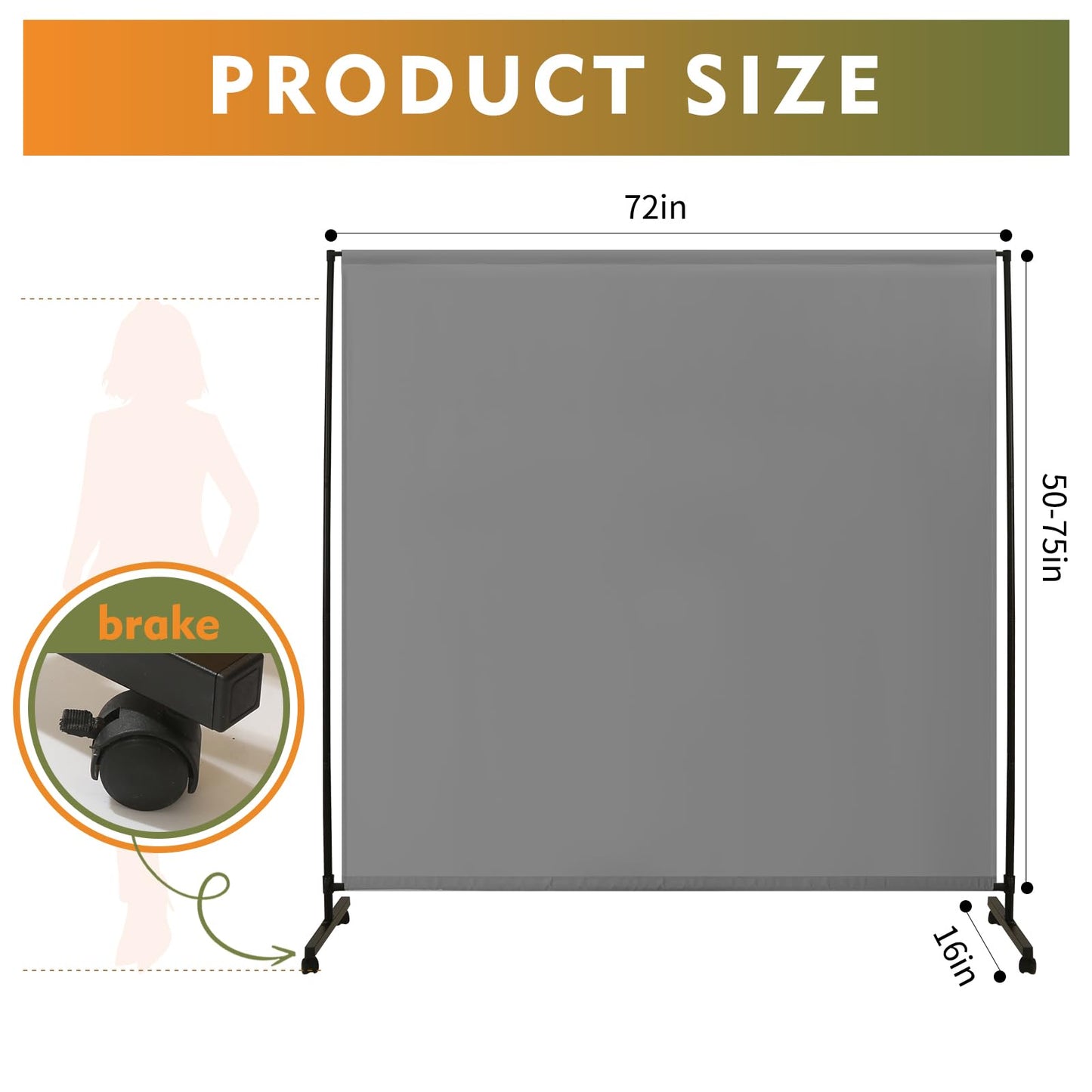 YSEJOMP Room Divider Screen 72"x72" with Lockable Caster Wheels, Privacy Panel for Home, Office, or Classroom, Easy to Move and Secure with Brake,Height Adjustable (Gray, 72 X 72 Inches)