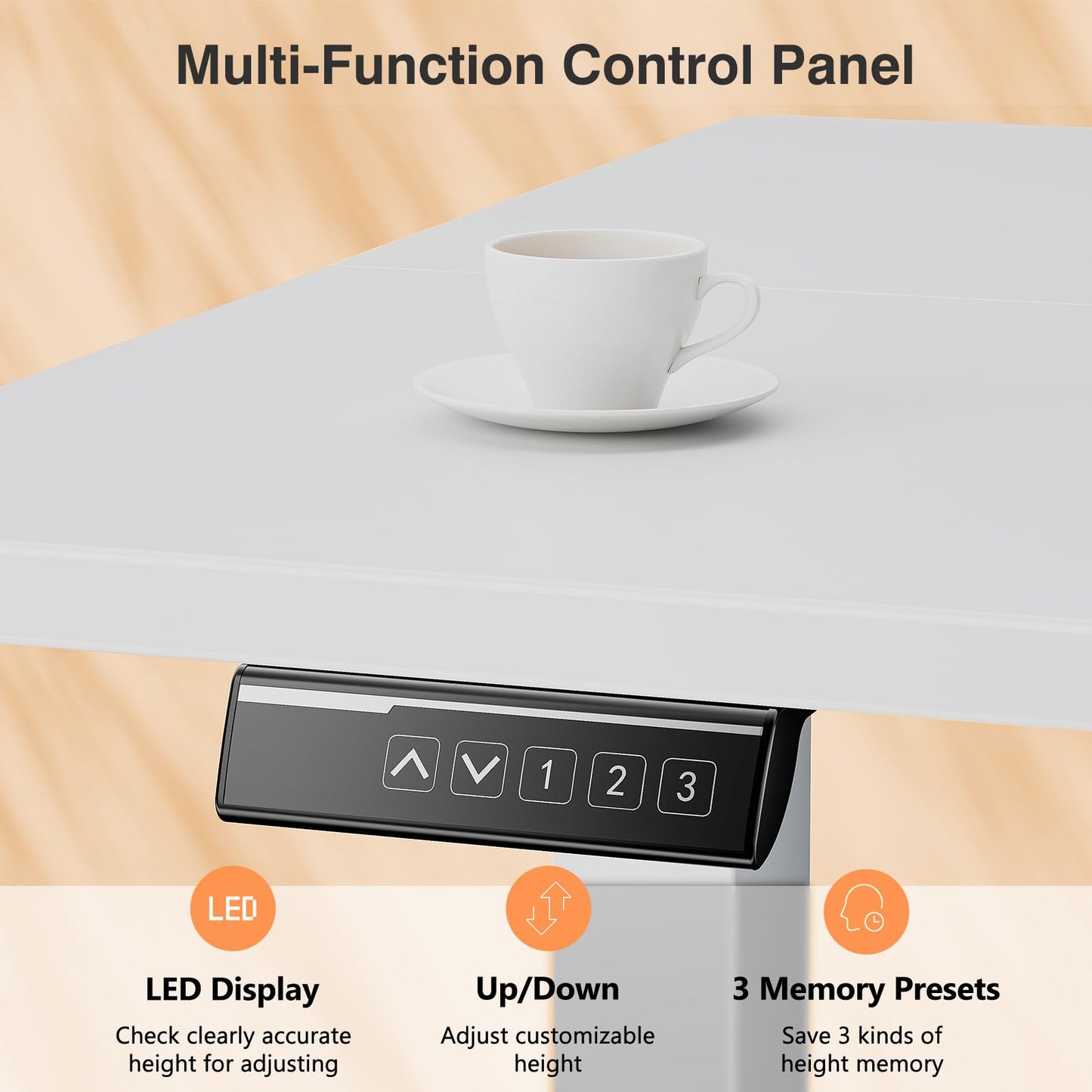 Sweetcrispy Electric Standing Desk Adjustable Height, 40x24 Inch Sit Stand Up Home Office Desks Computer Workstation PC Work Table with 3 Memory Preset Splice Wood Board Metal Frame, White