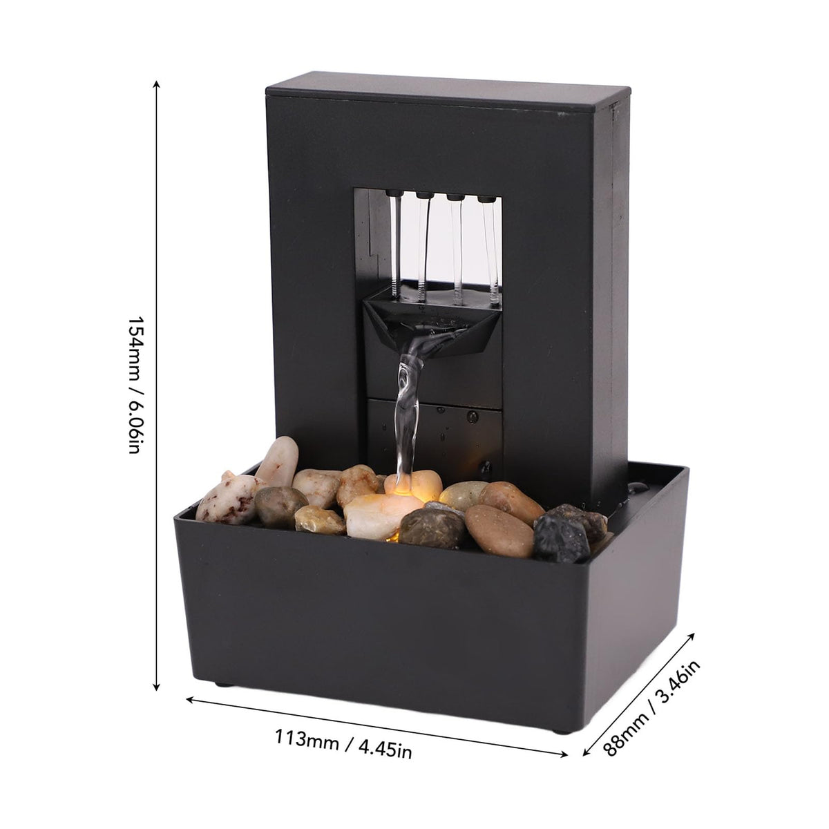 Buachois Tabletop Water Fountain,Small Plastic Indoor Fountain,USB Rechargeable Waterfall Fountain with LED Light,Gurgling Water and Polished Pebble for Feng Shui Effect