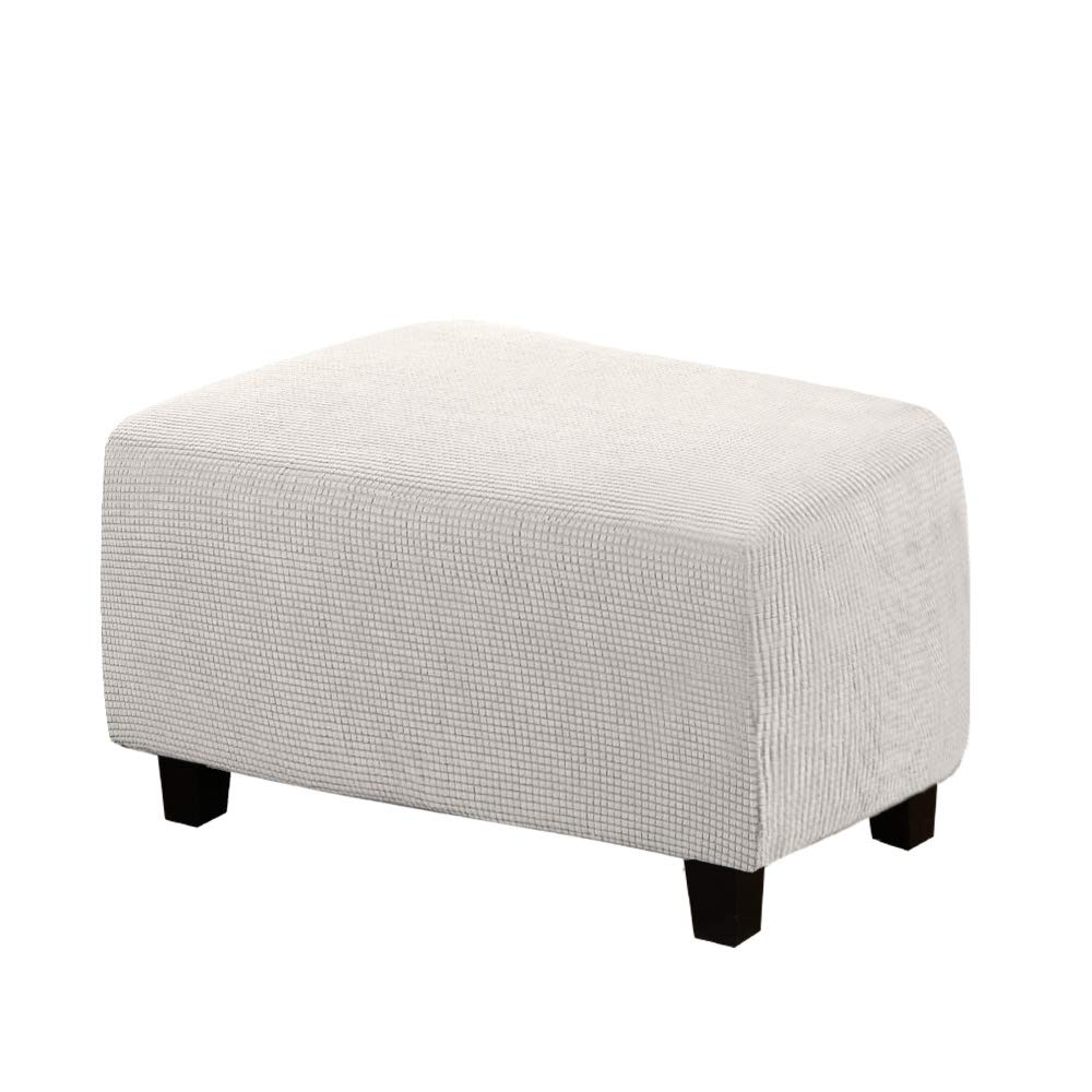 VIENLOVE Rectangle Ottoman Slipcover Polyester Blend Footstool Protector Covers Stretch with Elastic Bottom Feature Textured Machine Washable Jacquard Fabric (Ivory, Large)