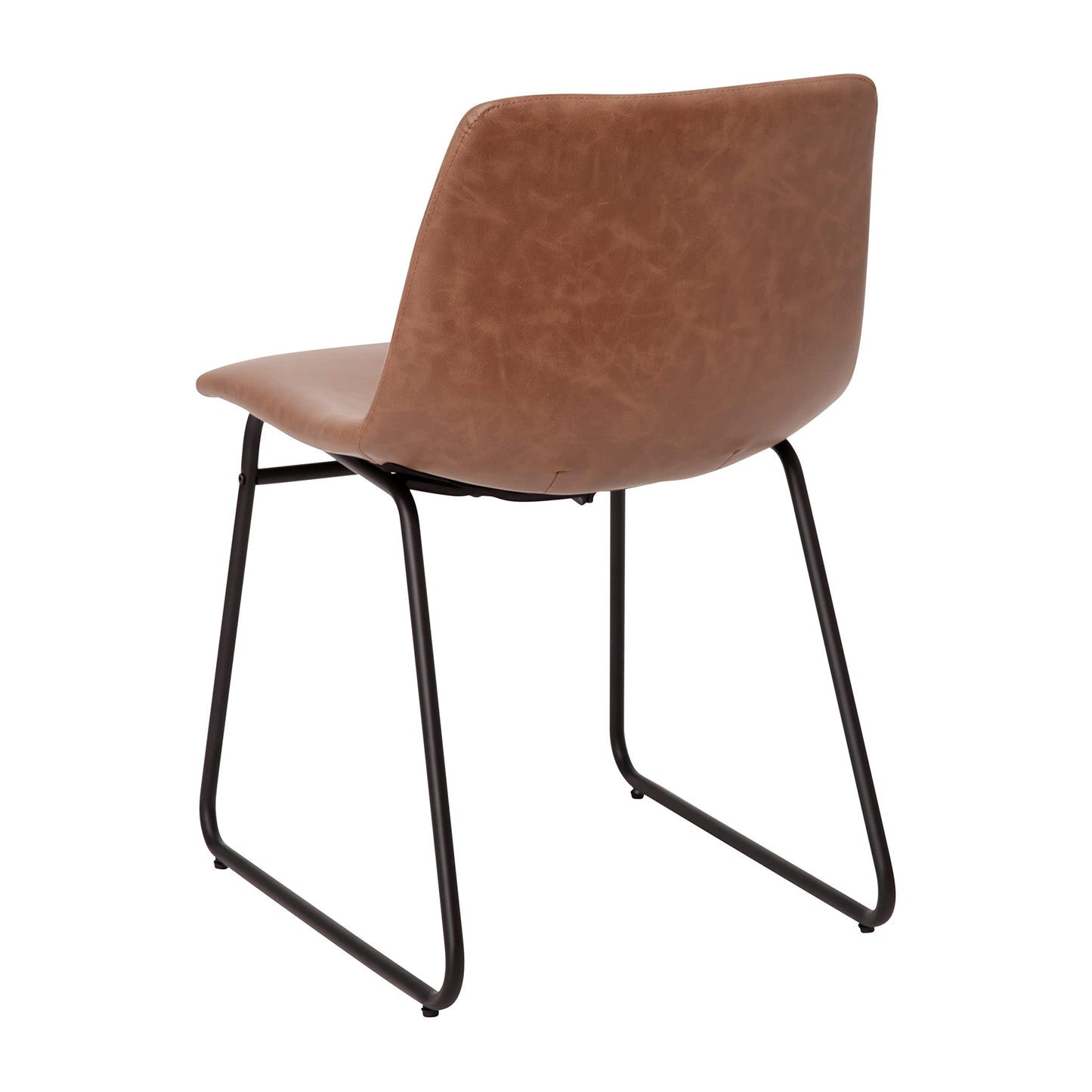 Flash Furniture Butler 18" LeatherSoft Dining Table Height Chairs, Mid-Century Modern Bucket Style Dining Chairs, Set of 2, Light Brown/Black