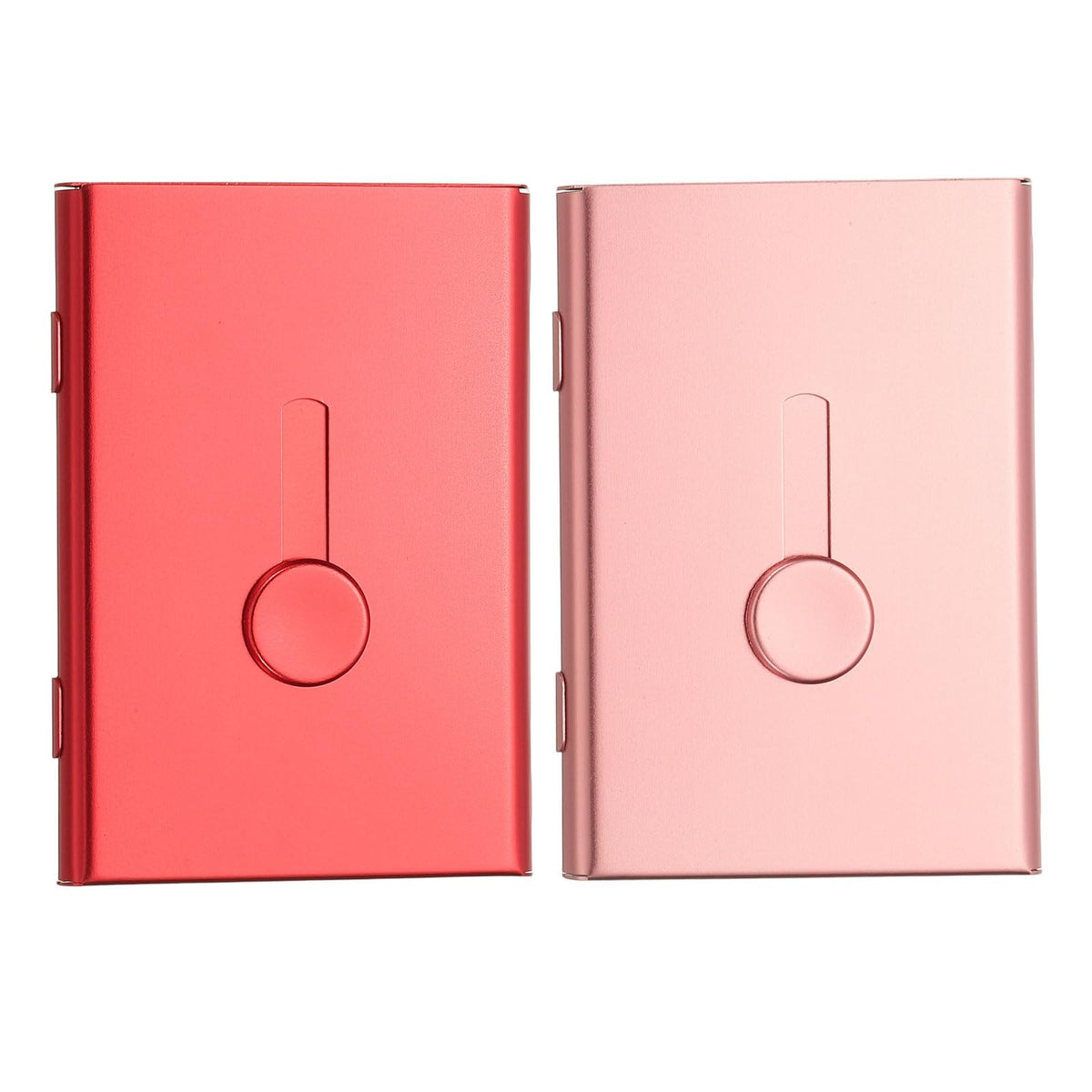 PATIKIL 2Pcs Thumb Drive Business Card Holder, Aluminum Alloy Slide Out Name Card Case Portable Business Holder Wallet for Credit ID Men Women (Red/Rose Gold)