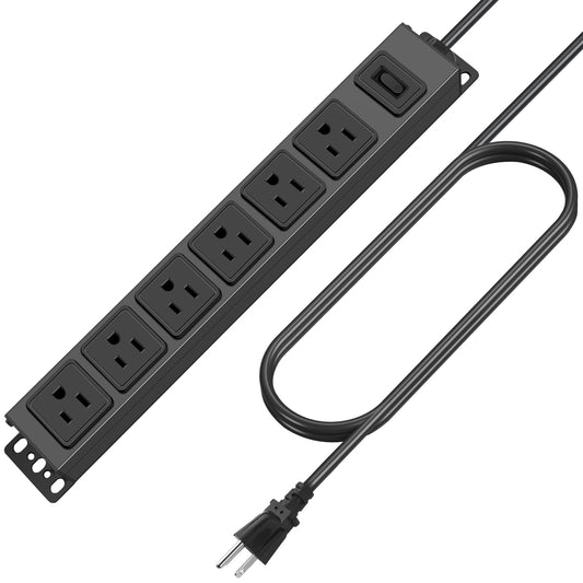 HHSOET Wall Mount Magnetic Power Strip, Under Desk 6 Outlet Mountable Socket, Metal Long Heavy Duty Surge Protector for Garage, Shop, Gaming Table Or Workspace, 6FT Extension Cord
