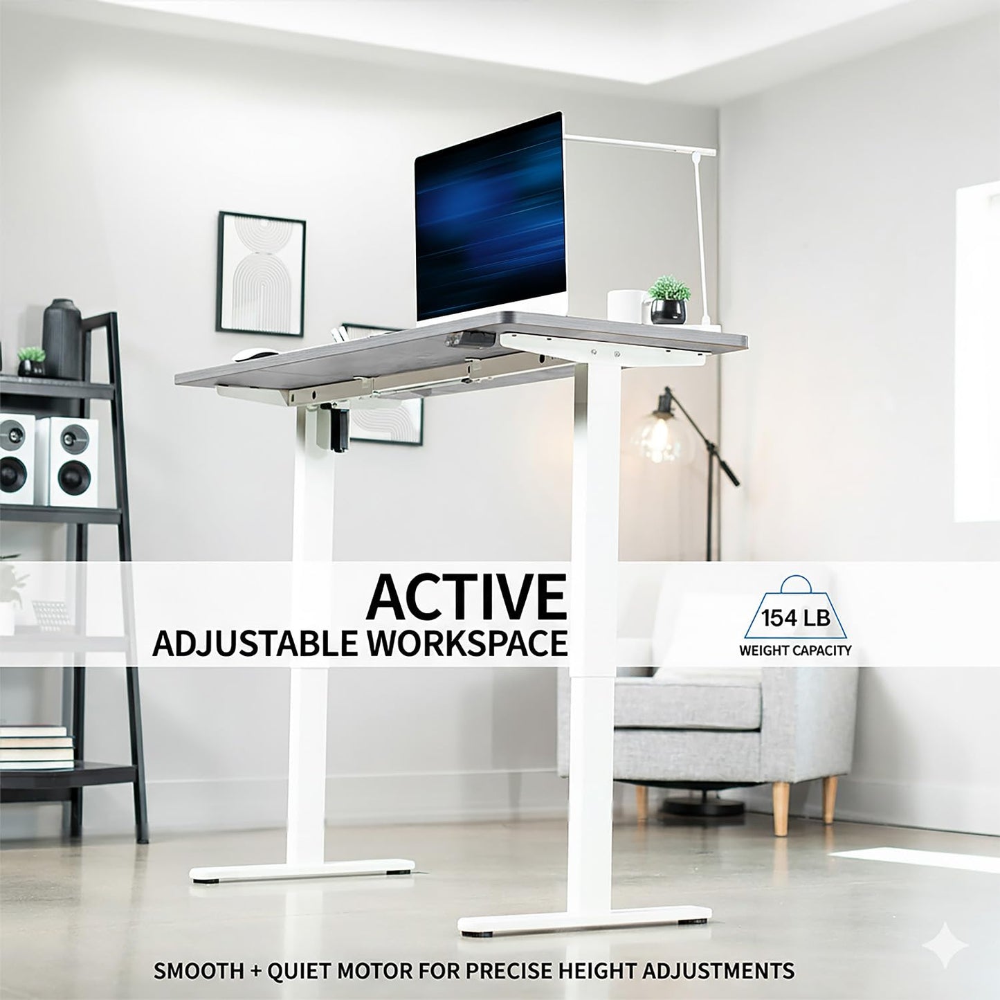 VIVO Electric 60 x 24 inch Stand Up Desk, Height Adjustable, Dark Gray Top, White Frame, Home and Office Furniture Sets, DESK-KIT-W06G