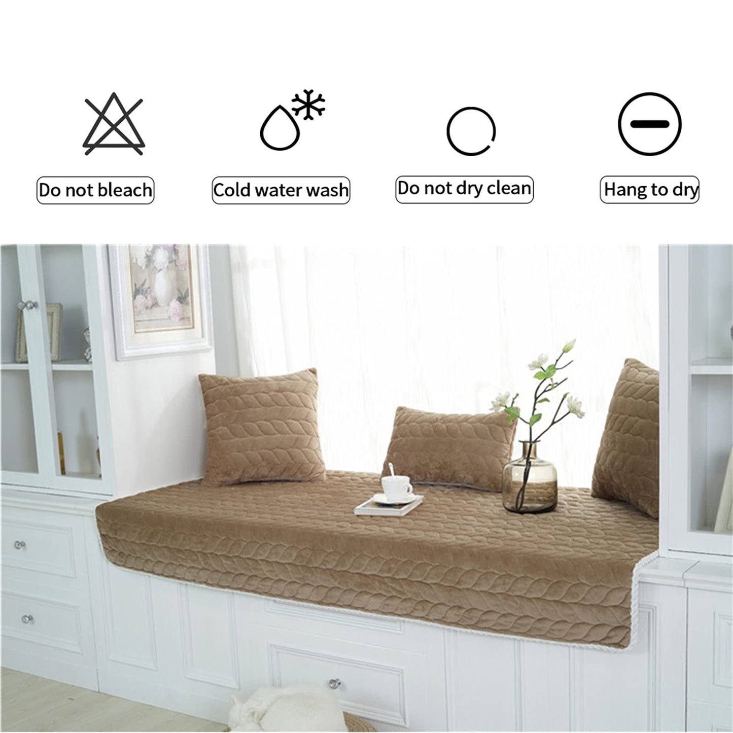JeogYong Thick Plush Bay Window Mat Non-Slip Crystal Velvet Bay Window Cushion Pad, Modern Windowsill Bench Seat Cushion for Indoor Tatami Sofa Decor Home Bedroom Living Room