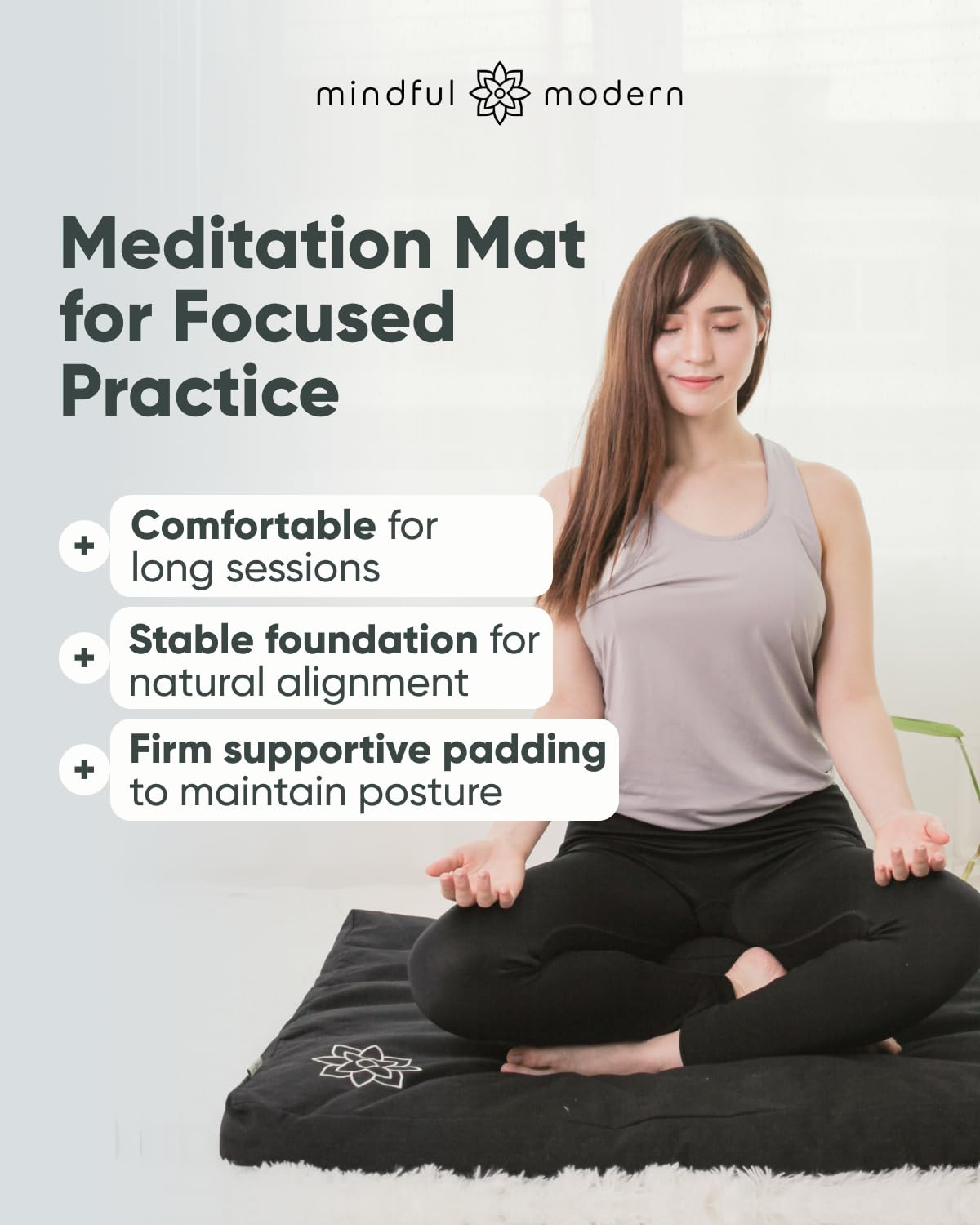 Mindful Modern Zabuton Meditation Mat - Cotton Filled Yoga and Meditation Pad - Zabuton Meditation Cushion for Kneeling and Sitting Support - Large Rectangular Sitting Floor Pillow for Bench or Zafu