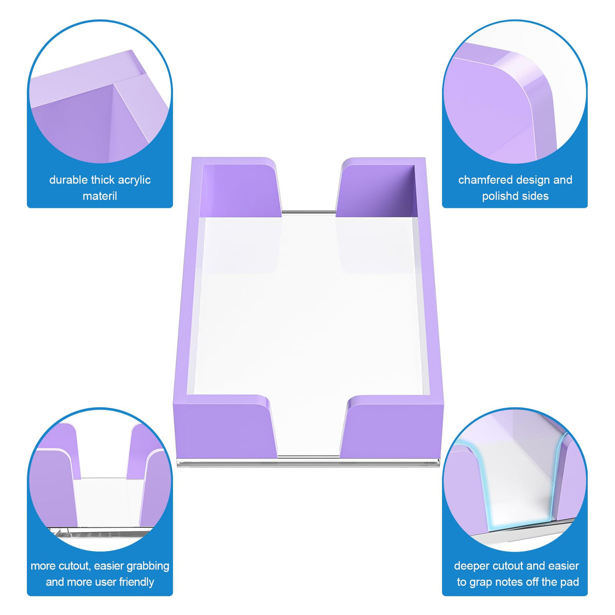 WINFFOR Acrylic Notepad Holder Dispenser - 4x6 in Sticky Note Memo Holder Self-Stick Note Pad Organizer (W/O Pads) Office Desk Accessories School Supplies, Purple