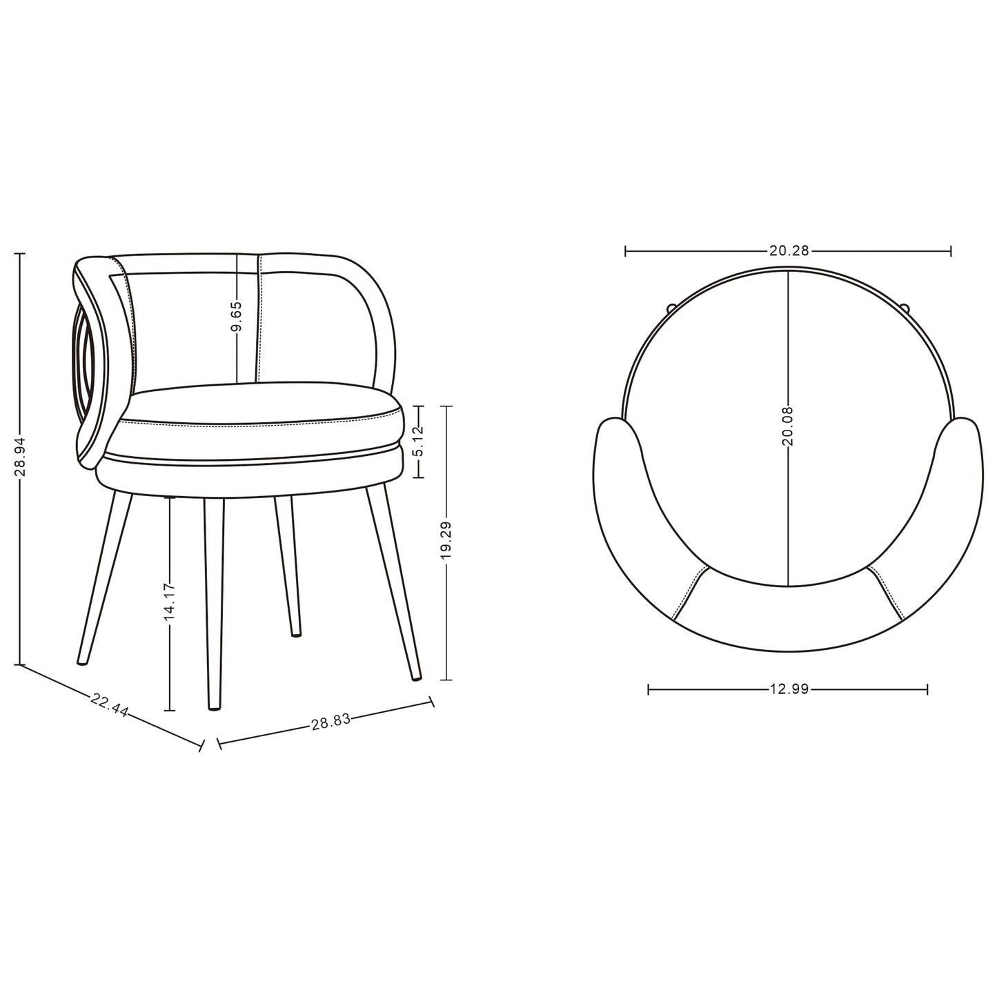 Manhattan Comfort Kaya Modern Velvet Dining Chair with Pleated Round Back, High Density Foam Padding & Premium Wood & Metal Frame, Accent Kitchen Furniture, Grey