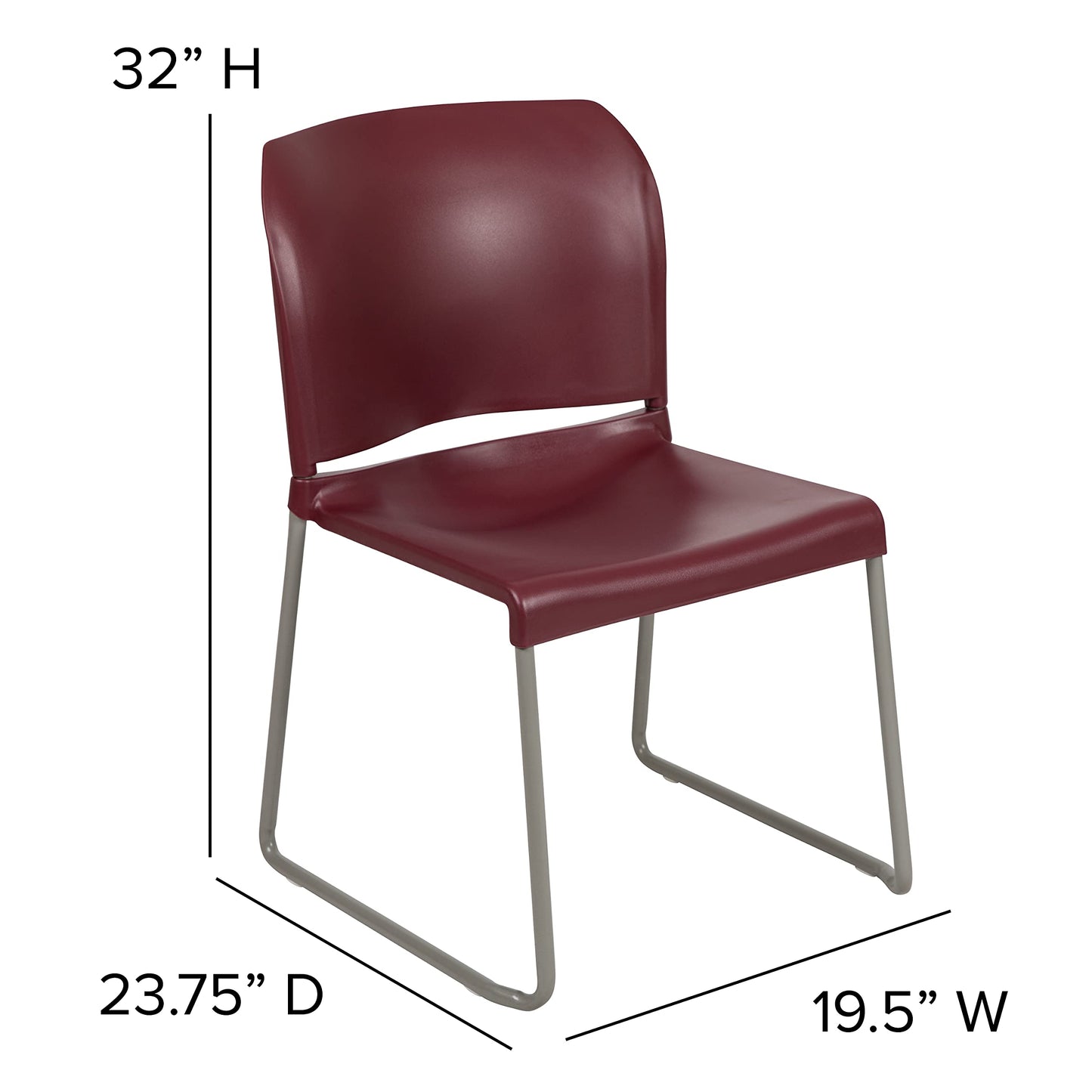 Flash Furniture HERCULES Series 880 lb. Capacity Burgundy Full Back Contoured Stack Chair with Gray Powder Coated Sled Base