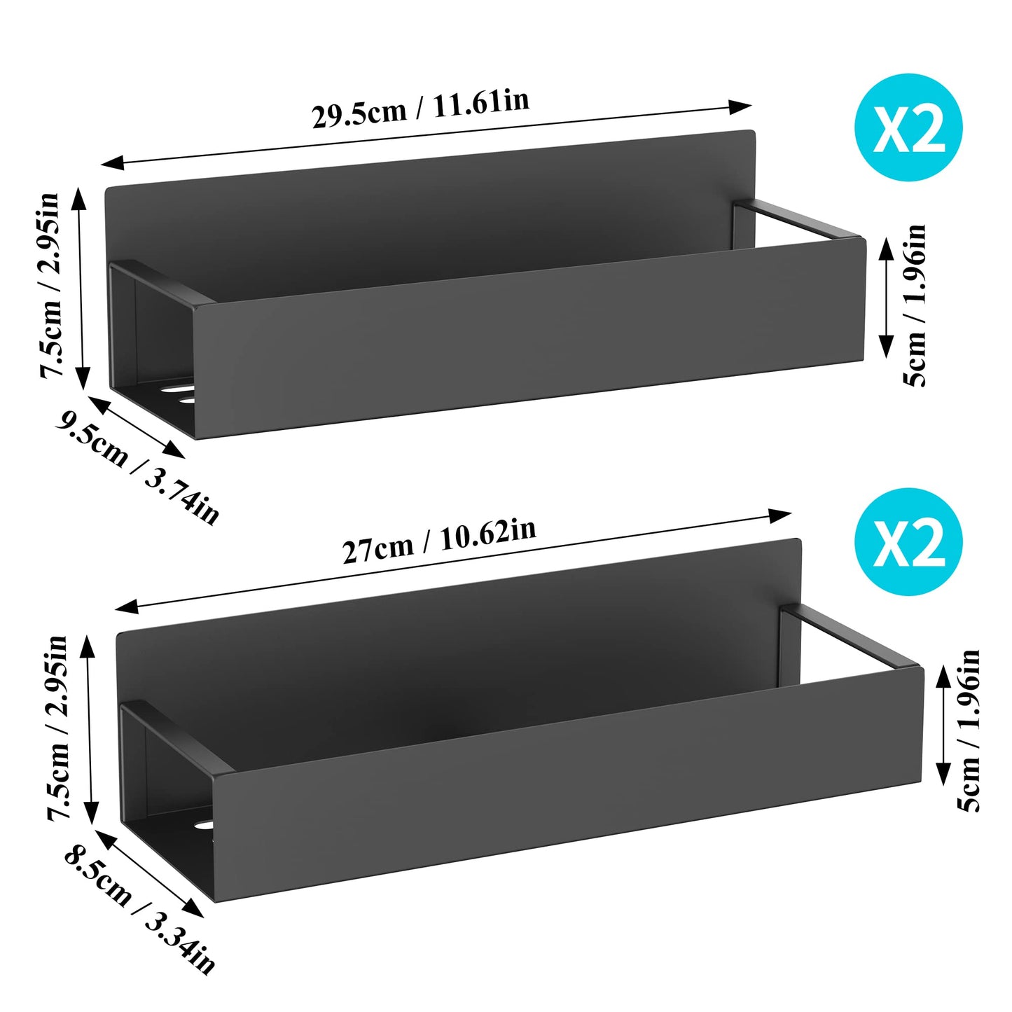 HuggieGems 4 Pack Magnetic Spice Storage Rack Organizer for Refrigerator and Oven, Matt Black Fridge Organizers and Storage