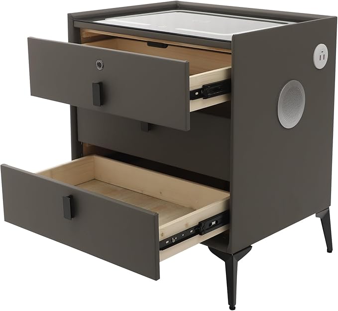 Smart Nightstand with Charging Station, Adjustable LED, USB Ports, Fingerprint