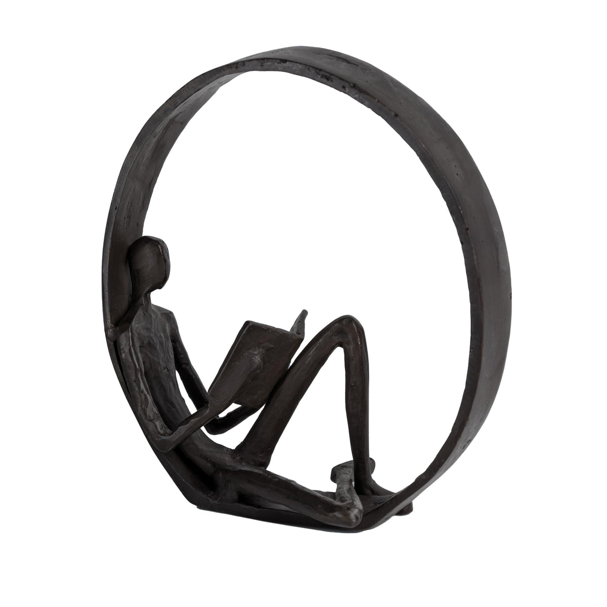 Danya B. Contemporary Encircled Male & Female Reader Cast Iron Sculpture Bookend Statues (Single Male)
