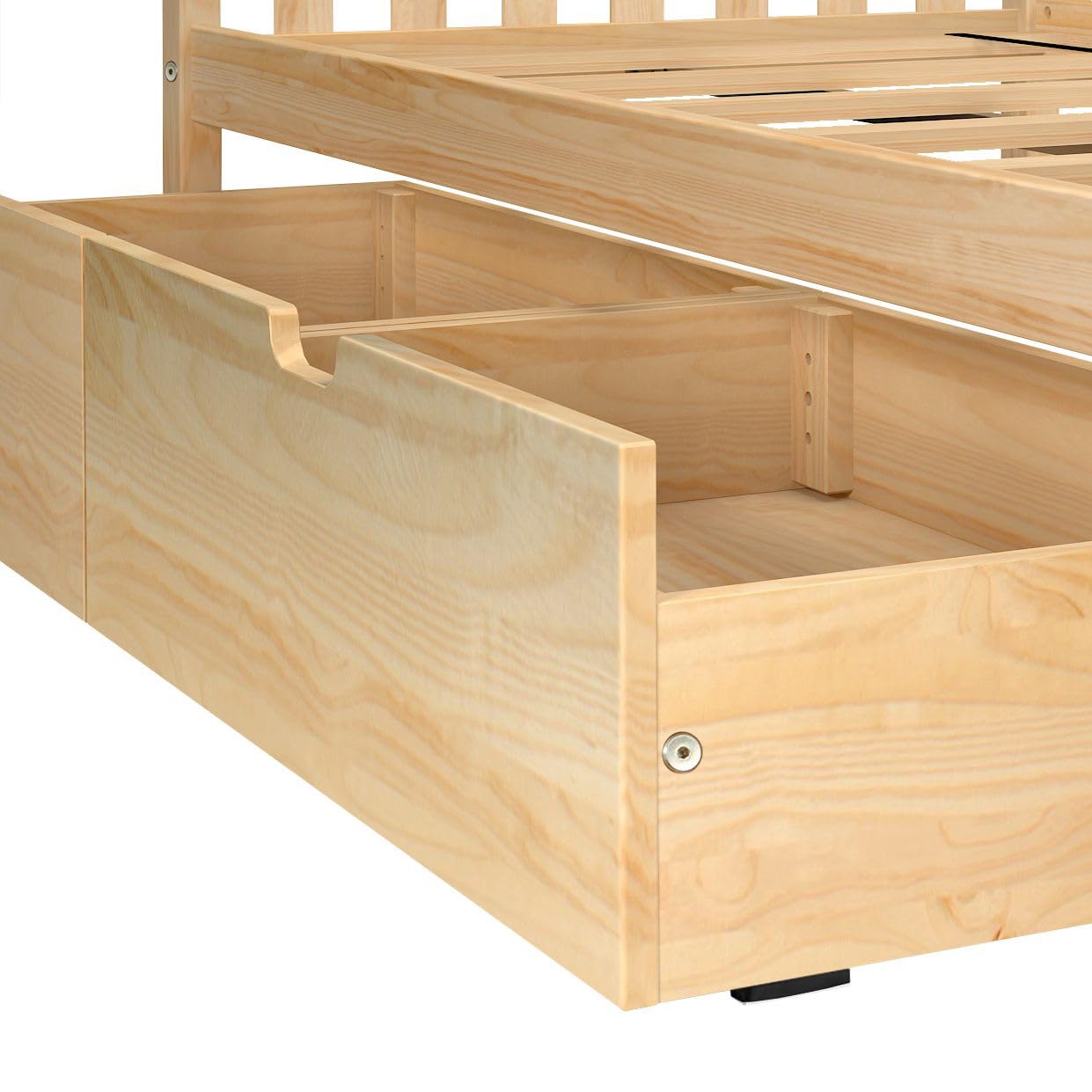 Max & Lily Classic Full Bed, Slatted Headboard, with Storage Drawers, Natural