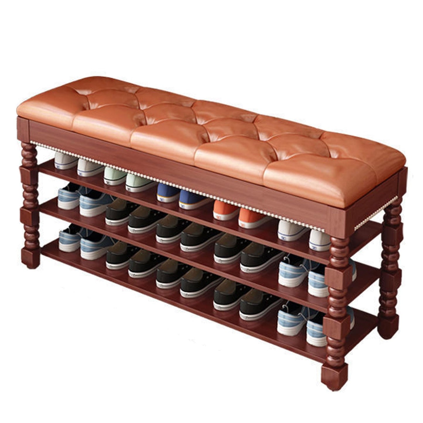Benches Garden Bench Outdoor Patio Seating Backless Park Chair Lawn Path Slatted Seats,Wooden Shoe Bench with Cushioned Seat and 3 Tier Storage Entryway and Living Room Shoe Organizer (80cm)