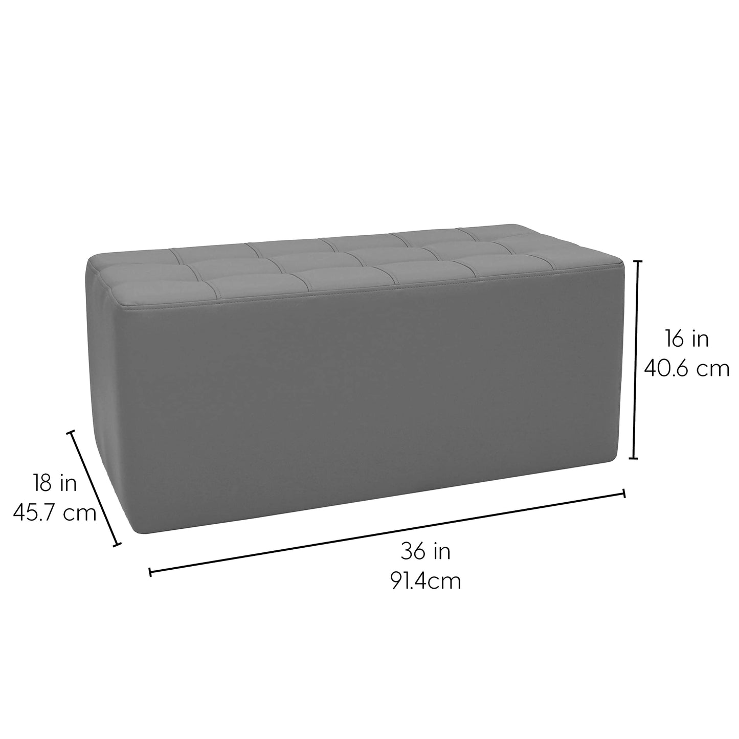 Factory Direct Partners Tufted Rectangle Accent Ottoman Bench Beautifully Upholstered Furniture for Modern Home, Office, Library or Waiting Area Seating, Footstool, Table Use - Gray, 14046-GY