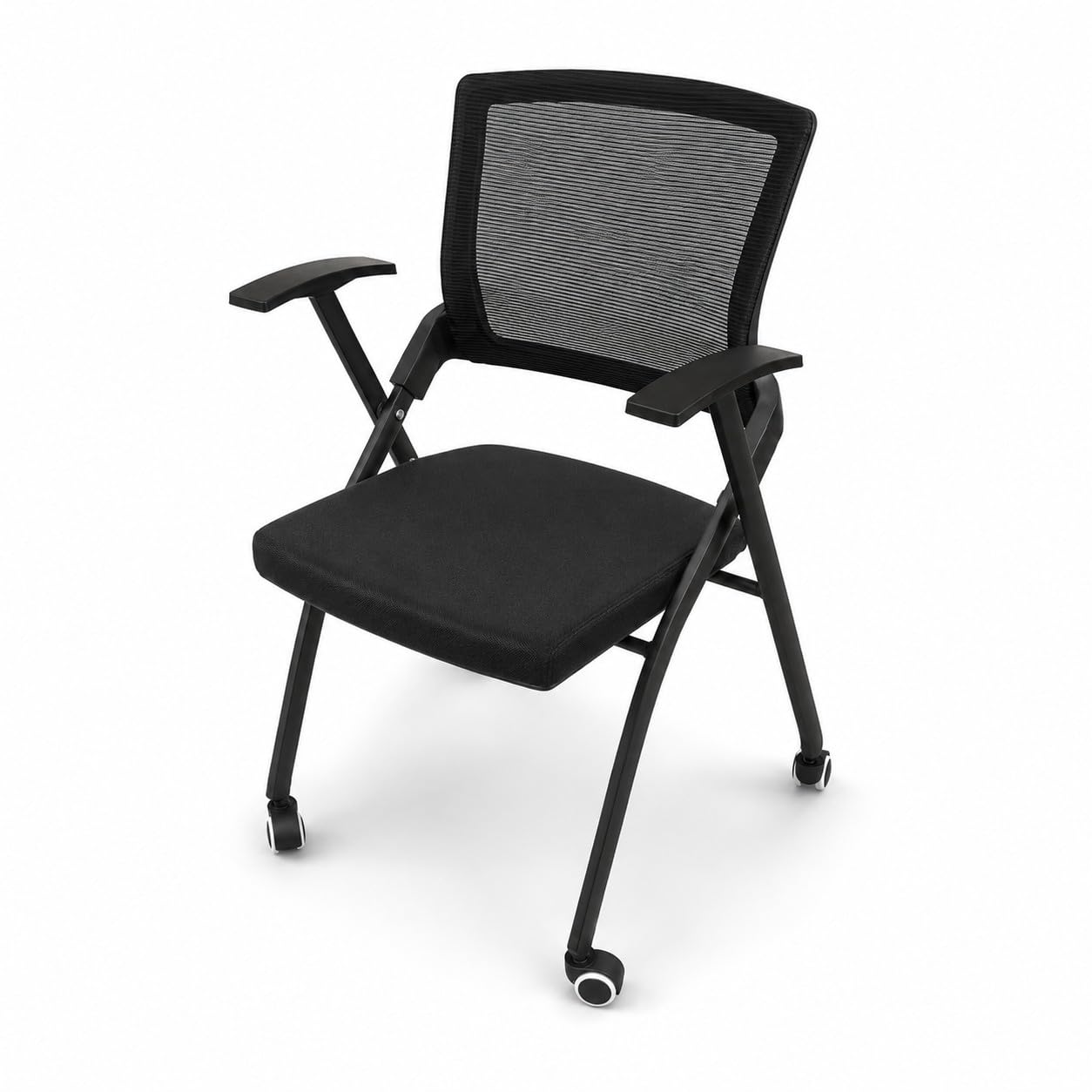 ENCASED Stackable Conference Room Chairs with Wheels, Folding Office Guest Chairs with Mesh Back and Padded Seat - 10 Pack