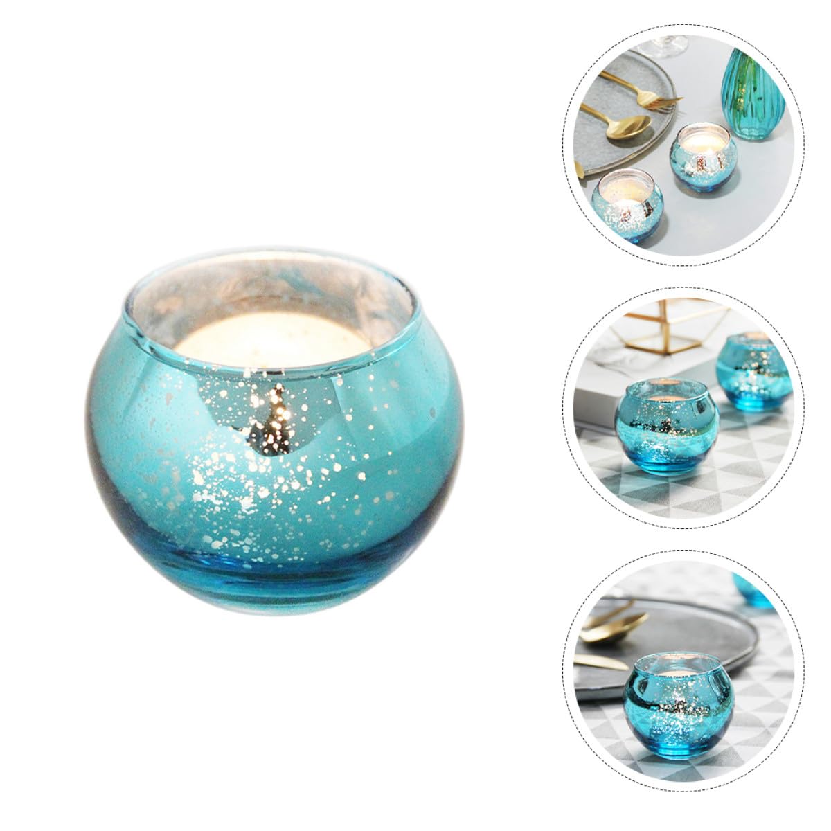 Artibetter 12pcs Decorative Glass Candleholders with Blue Dot Pattern Hollow Votive Candle Cups for Home Décor Table Centerpiece