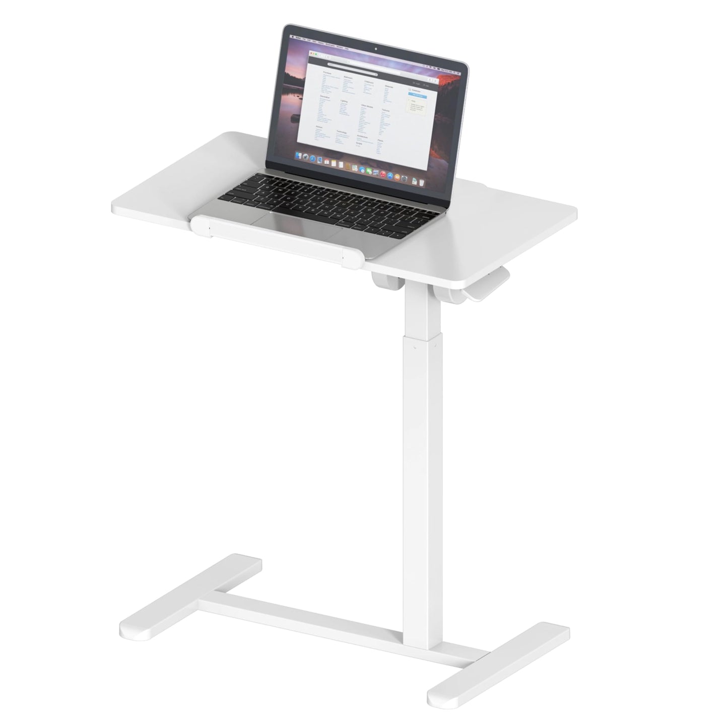 Techni Mobili Height Adjustable Bedside Laptop Cart with 180° Tilting Desktop, Pneumatic Lift, Hidden Wheels, Retractable Safety Edge-Stopper, Mobile Sit-Stand Workstation, White