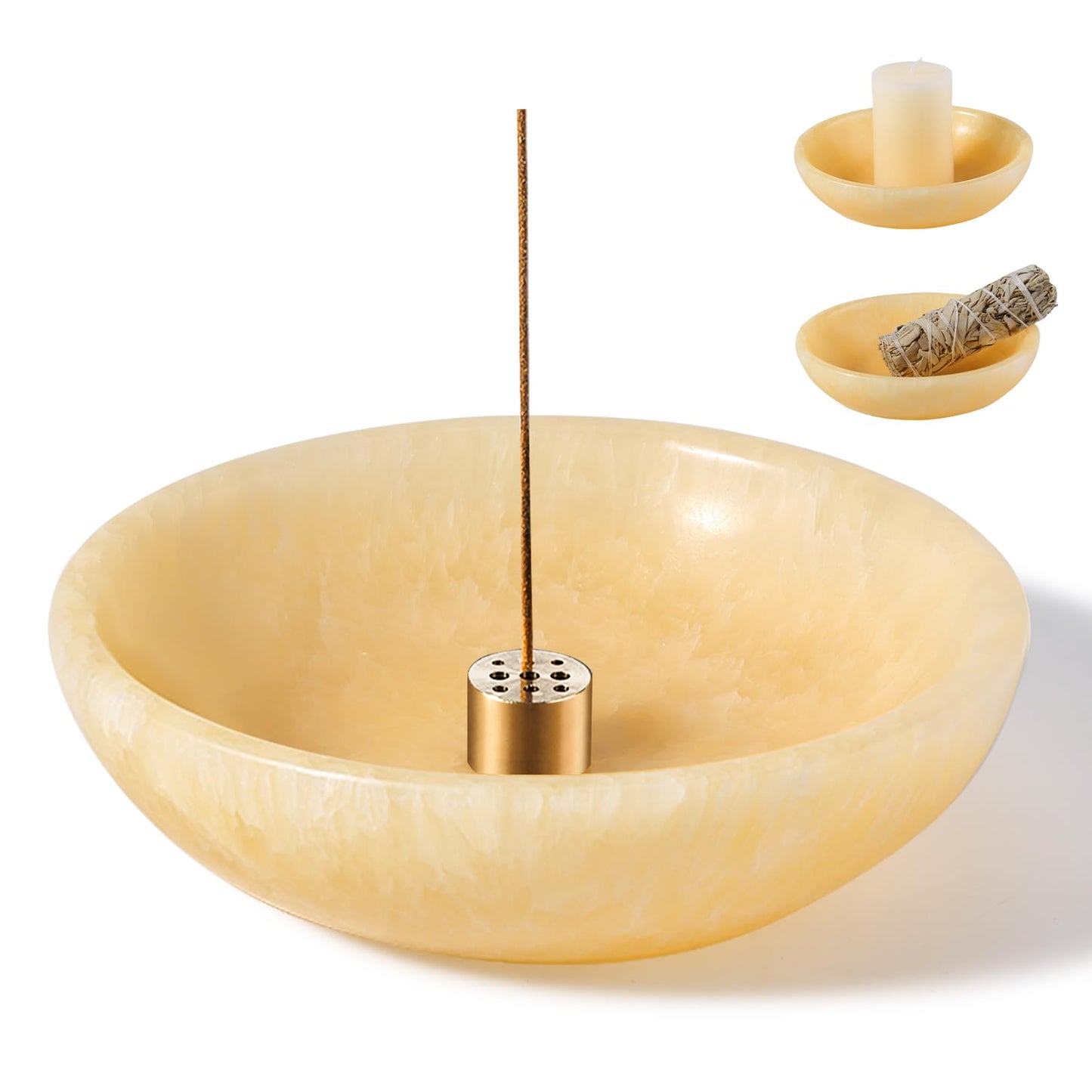 Koville Natural Onyx Incense Holder, Incense Holder for Sticks with 9 Holes, Handmade Incense Burner Ash Catcher for Meditation Yoga SPA, Balsam Fir/Palo Santo/Sage/Cone Incense Bowl(Orange)