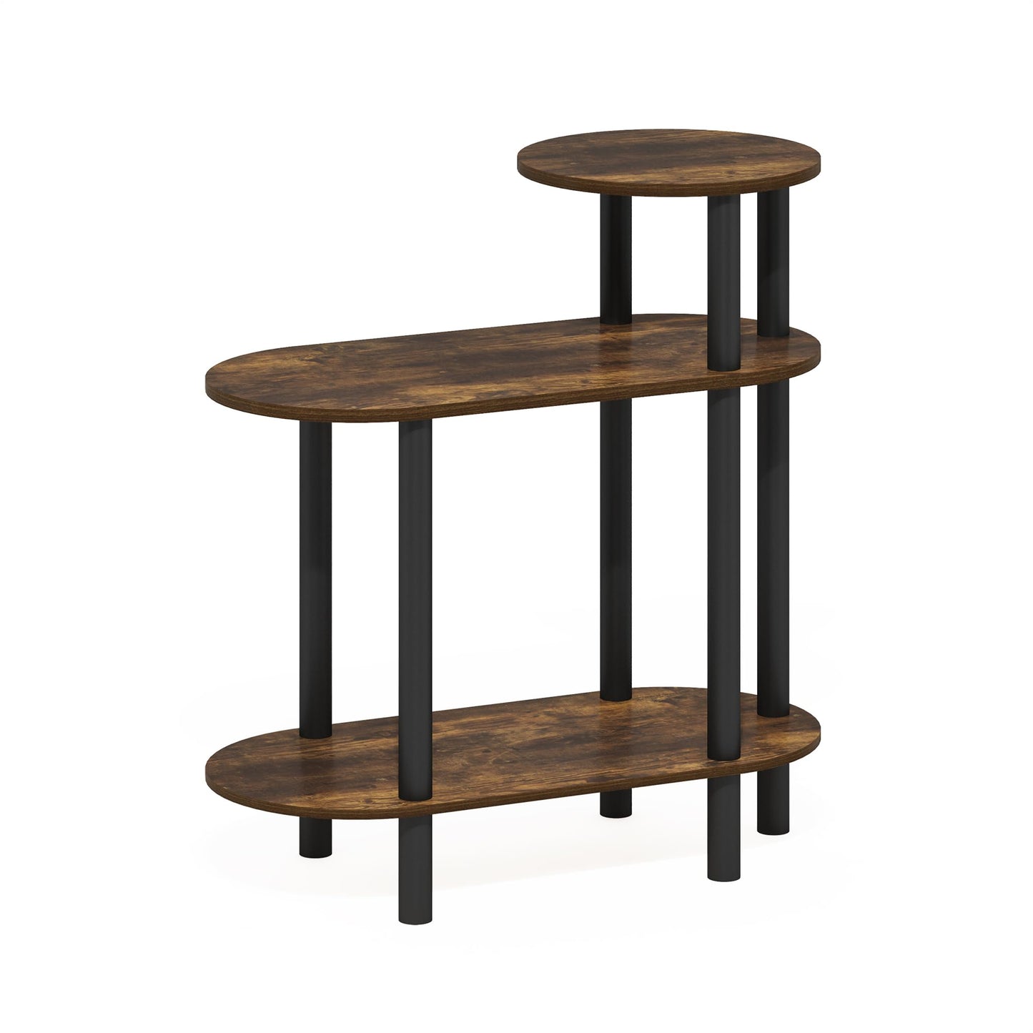 Furinno Turn-N-Tube Side Table, 3-Tier Oval Sofa End Table with Open Shelf, Toolless Assembly Night Stand, Bedside Table, for Living Room, Bedroom, Amber Pine