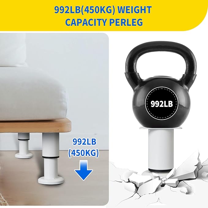 4 Pcs Adjustable Height Furniture Support Legs 3.15-4.72 inch, Metal Heavy Duty