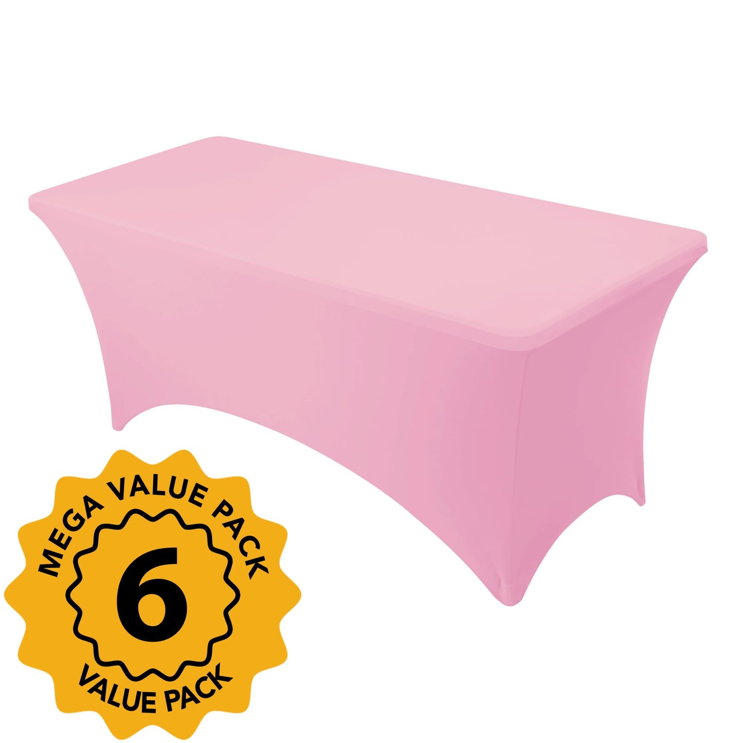 Dailyset 6-Pack Premium Pink Spandex Tablecloths for 6ft Rectangle Tables, Stain & Wrinkle-Resistant, Washable Stretch Polyester Fitted Table Cover for Weddings, Banquets, Trade Shows Events