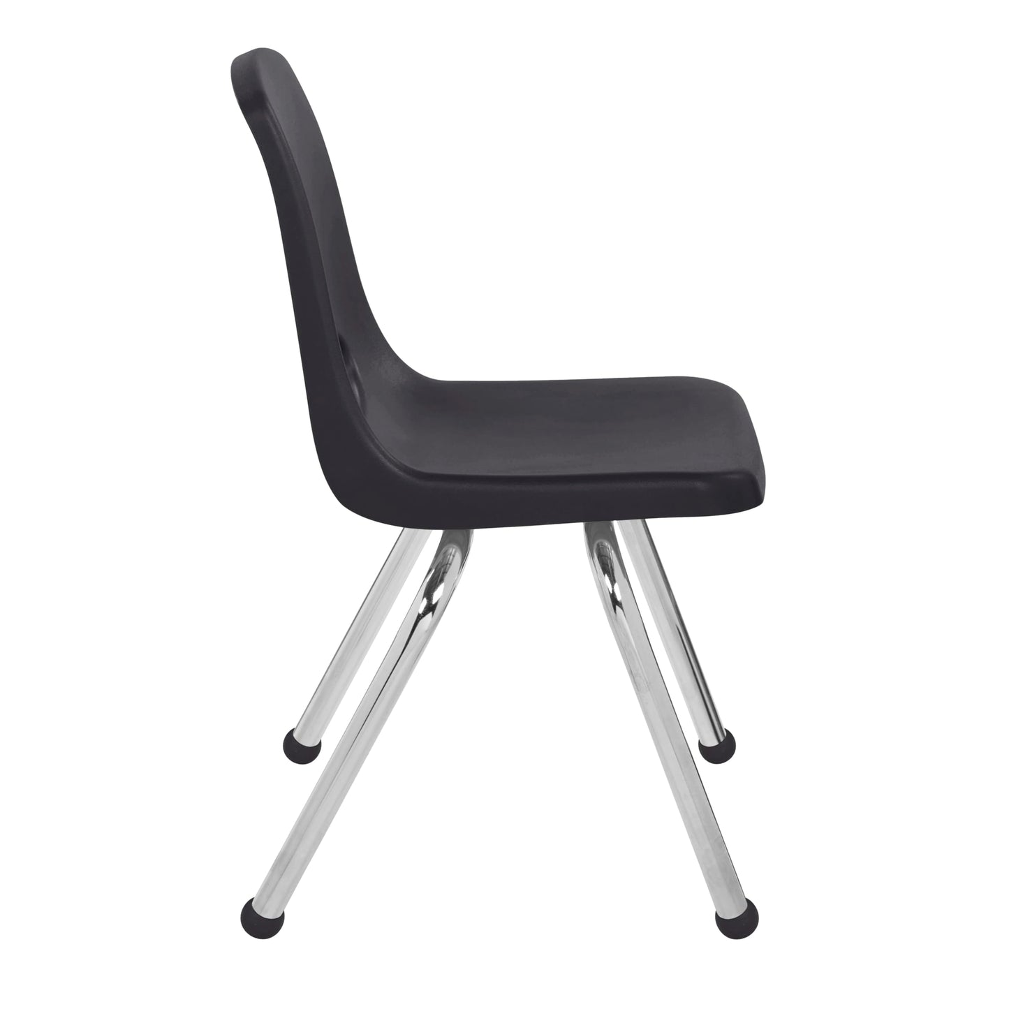 FDP 14" School Stack Chair, Stacking Student Seat with Chromed Steel Legs and Ball Glides for in-Home Learning or Classroom - Black (4-Pack), 10380-BK