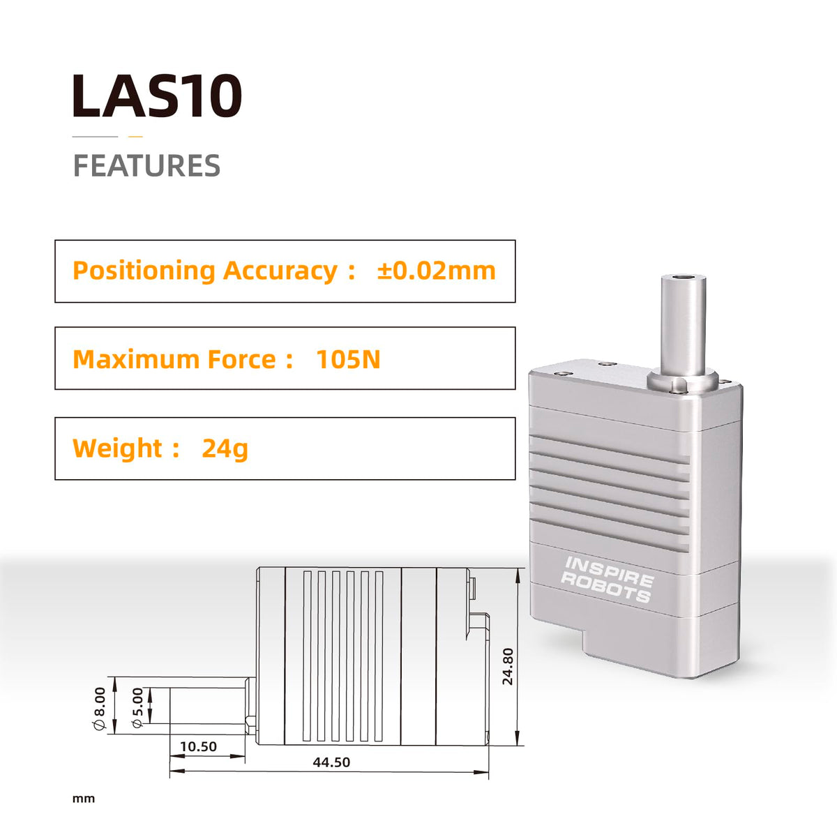 INSPIRE ROBOTS LAS High Precision Micro Linear Servo Actuator,Stroke 10mm,Force 12.6lbs(56N), Drive&Control Integrated| for Robotics,Industrial Automation,Biomedical Instrument,Education|LAS10-031D