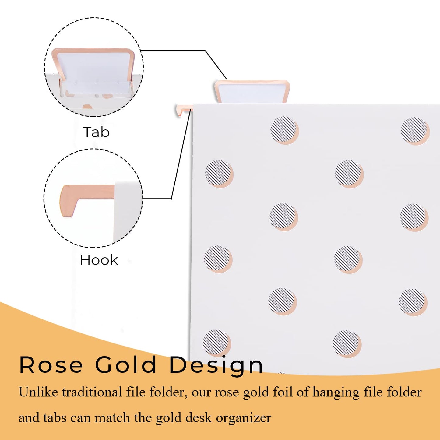 Y YOMA Rose Gold Hanging File Folders, Letter Size, 12 Pack Decorative Paper Hanging Folders with 1/5-Cut Adjustable Tabs, Desktop Filing Ideal for Home and Office Organization, 3 Design