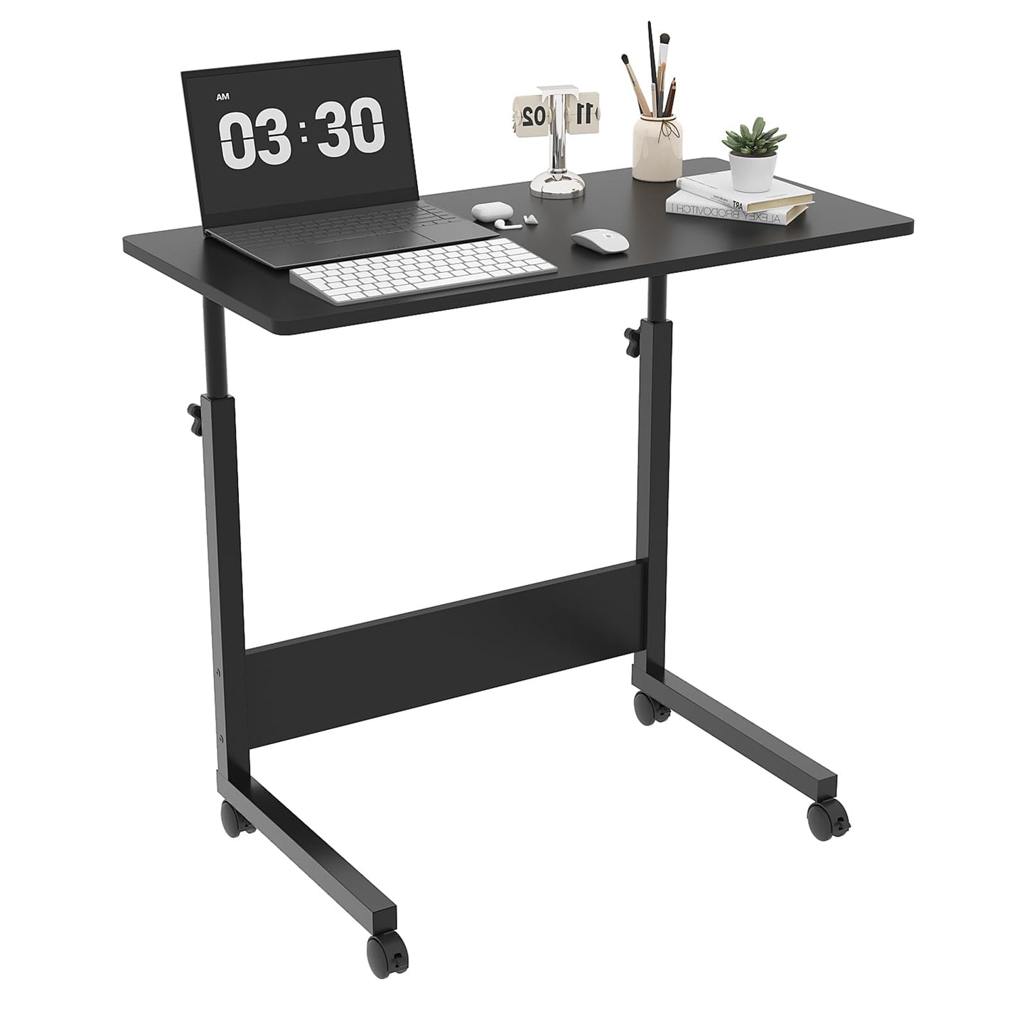 FCH Portable Computer Workstation, Standing Desk Adjustable Height, Small Computer Desk w/Rolling, Sit Stand Laptop Desk TV Tray for Bed Sofa Hospital Reading Eating,Black, 31.5"