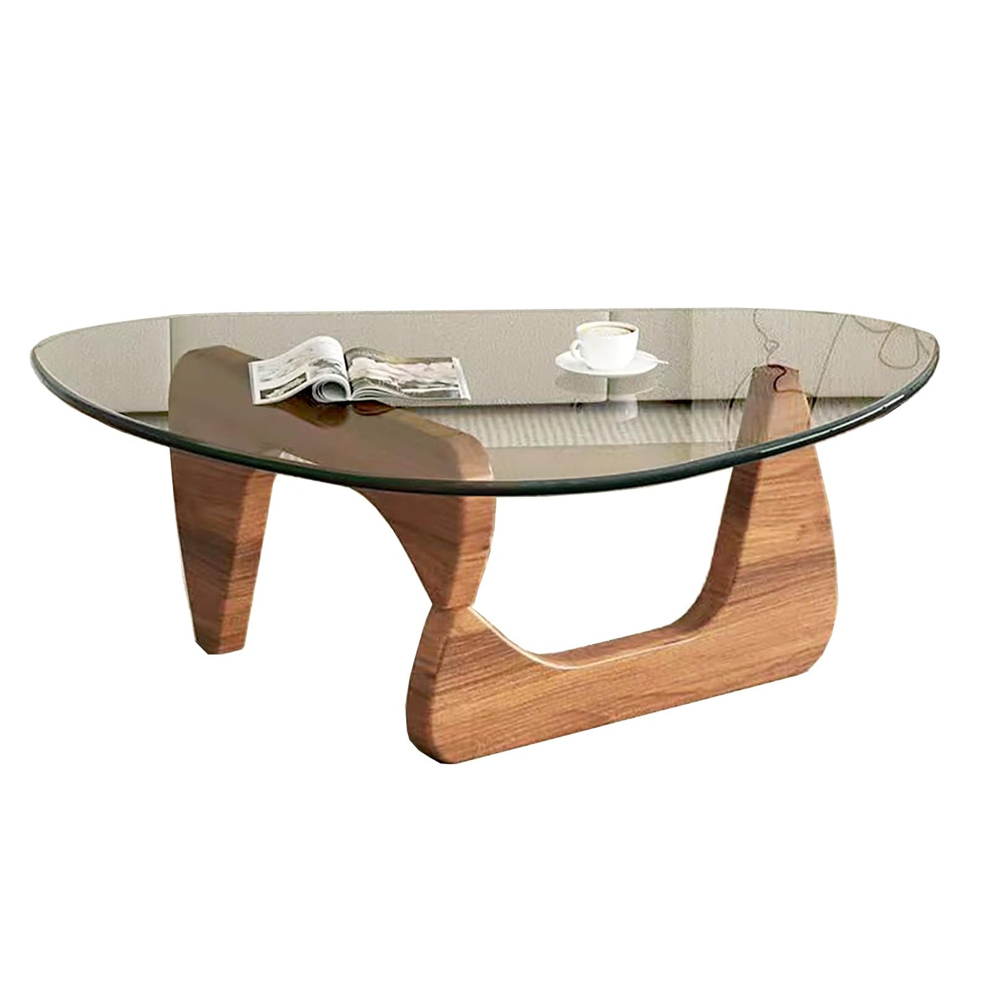 Modern Glass Coffee Table, Mid Century Small Coffee Table, Coffee Table for Living Room,Suitable for Bedroom Living Room Reception Office Tables (Walnut/Transparent, Small)