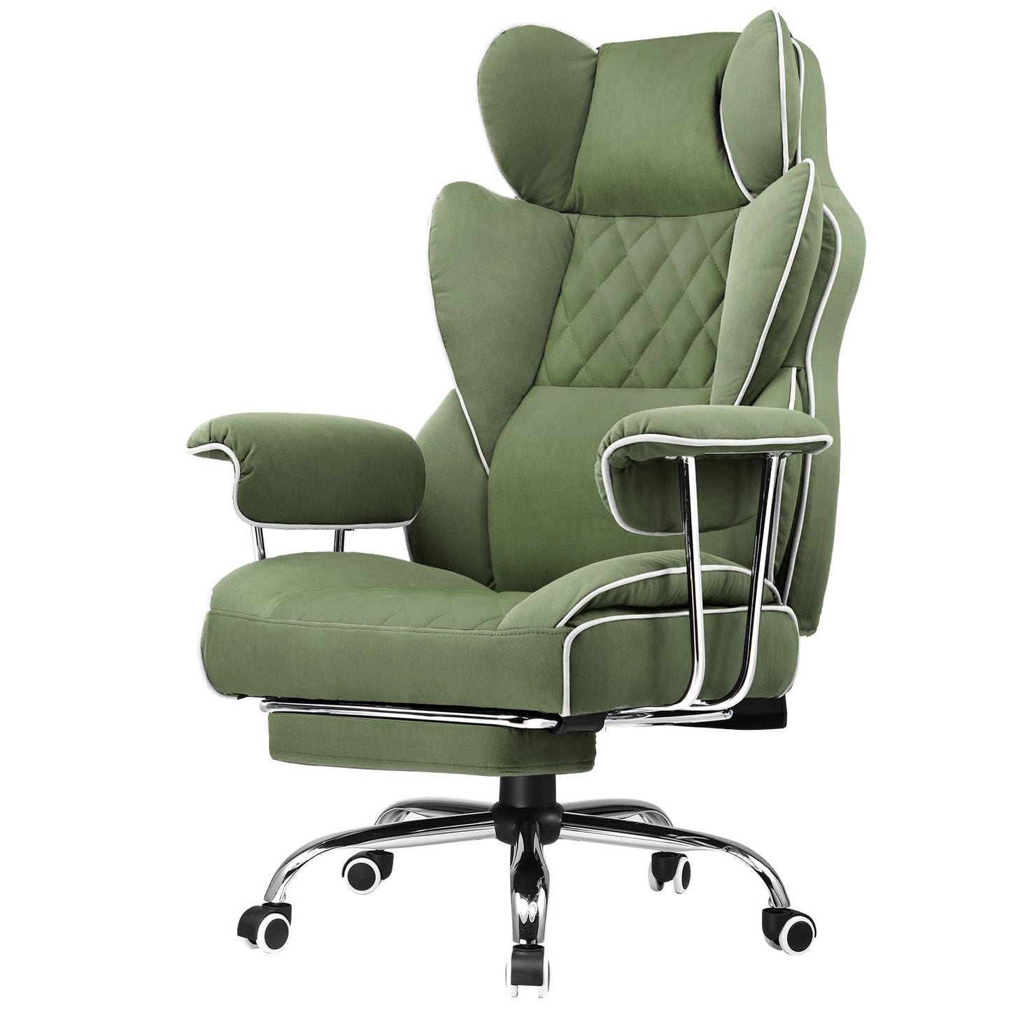 GTPLAYER Gaming Chair,Office Chair with Pocket Spring Lumbar Support, Ergonomic Comfortable Wide Office Desk Computer Chair with Outward Fixed Soft Armrests and Footrest (Fabric, Green)