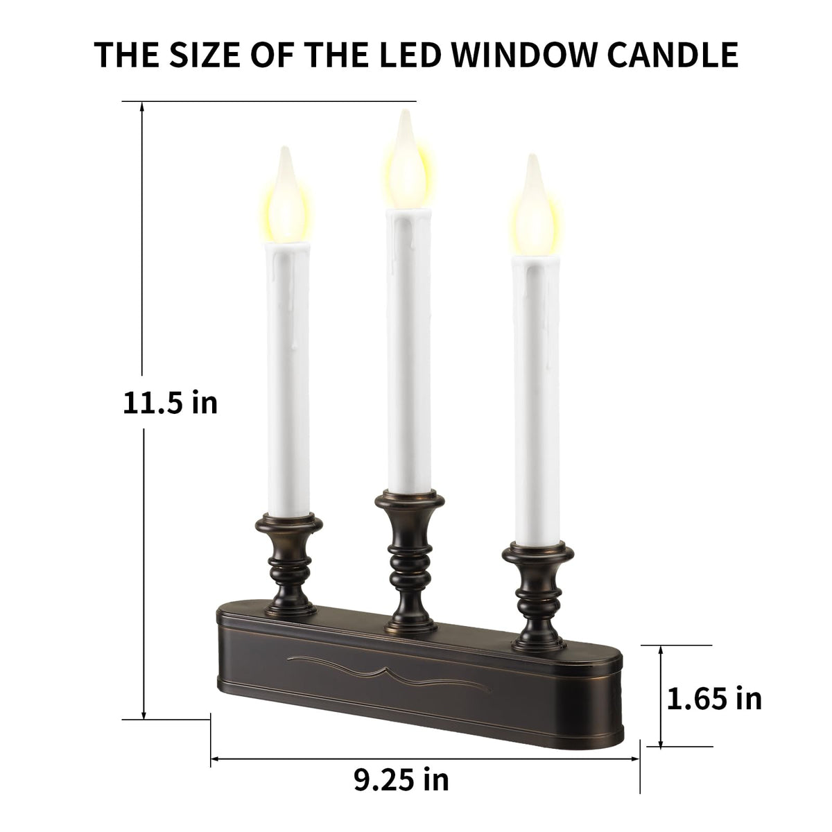 FGDECORJOIE Delicate Battery Operated Flicker Flame Black Antique 3 Tier LED Window Candelabra 11.5 Inch Hight with Automtically Recycle Timer 8 Hours On/16 Hours Off for Christmas New Year Festival