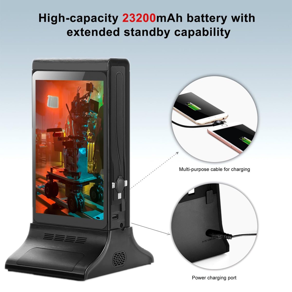 LCD Digital Signage Displayled for Businesses, Electronic Menu Board Double Touch Screen with WiFi Connection,Advertising Display High-Capacity Portable Charging for Bars, Hotels, Public Areas (Black)