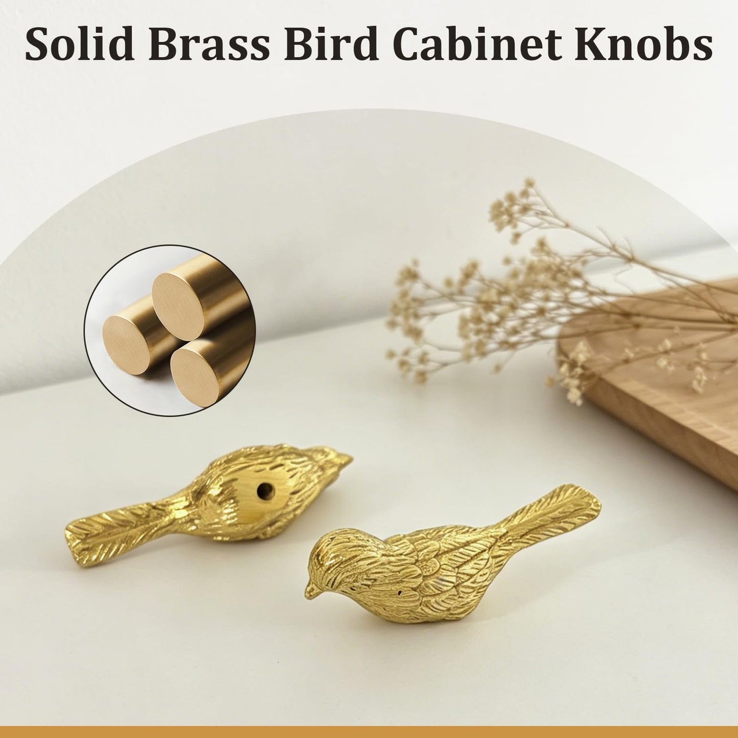 Qinwuwu 2 PCS Pure Copper Decorative Cabinet Knobs Creative Little Bird Art Kitchen Hardware Cupboard Drawer Dresser Pulls Handles (Golden)