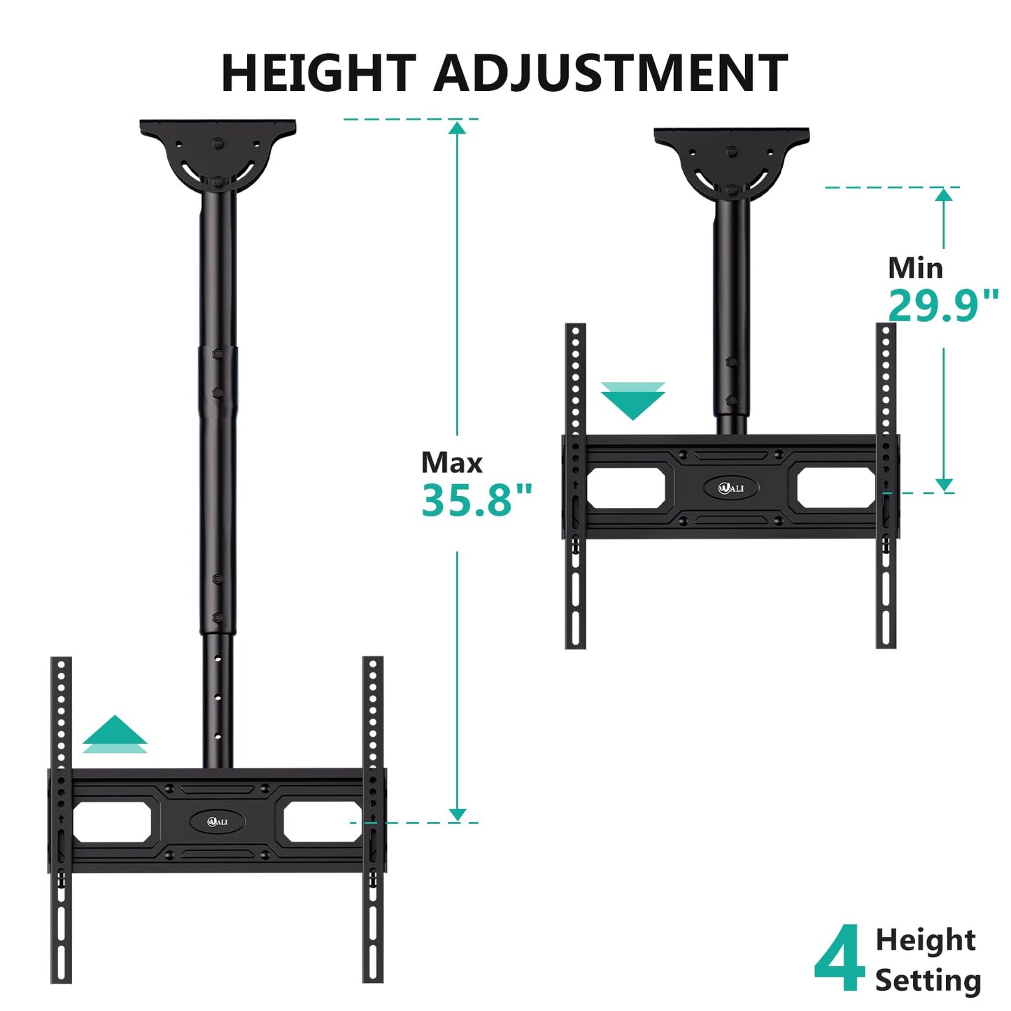 WALI Ceiling TV Mount Long Arm, Full Motion Adjustable Bracket Fits Most LED, LCD TVs 26 to 65 inch, up to 99lbs, Height Extension up to 35.8 Inch, Mounting Holes up to 400x400mm (CM2665XL-P), Black