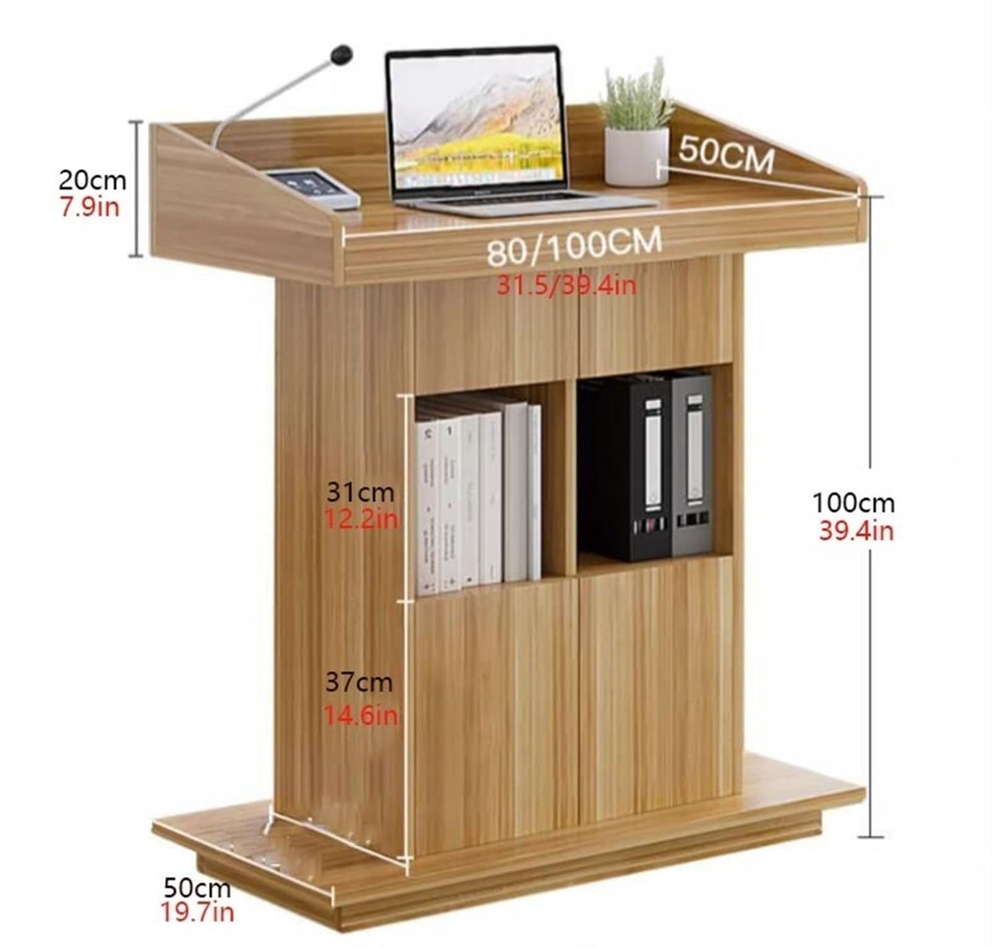 Adjustable Lectern Podium Stand - Floor Standing Presentation Desk for Classroom, Church, Office & Events - Reception Counter (Light Coffee, 113x54cm / 44.5x21.3in) (B 113x64cm/44.5x25.2in)
