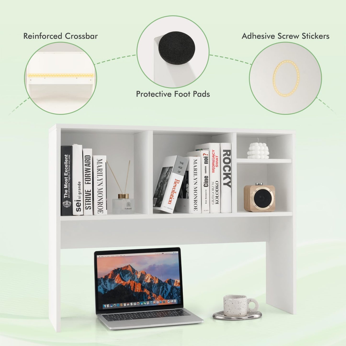 Tangkula Desktop Bookshelf, Countertop Storage Hutch with 4 Shelves for Computer Desk, Desktop 2-Tier Display Rack, Multipurpose Wood Desktop Hutch Storage Organizer for Dorm Office Home (White)