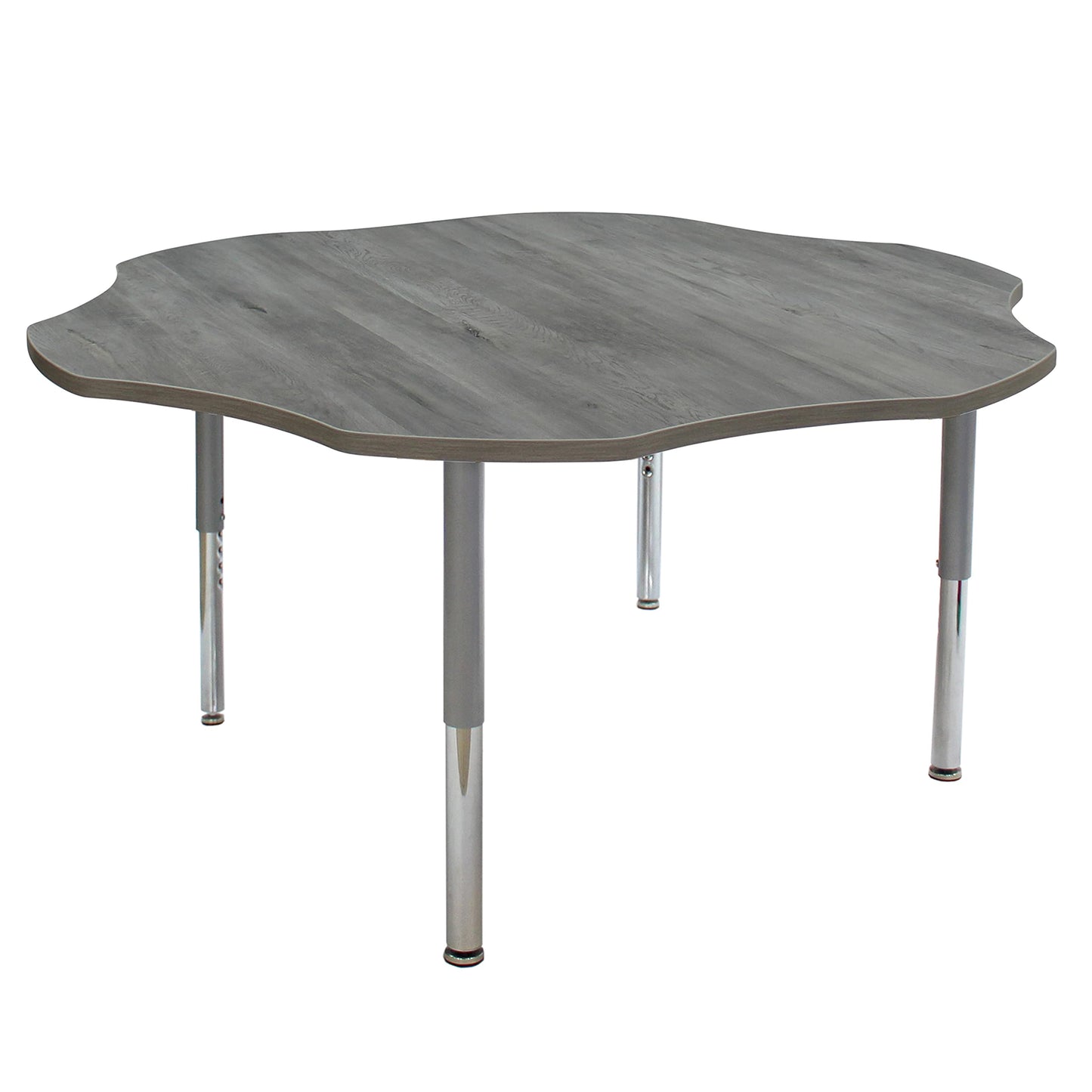FDP La Madera Flower Activity Table (60 inch), Mobile-Capable Super Legs with Glides and Casters, Adjustable Height 19-30 inches Modern Professional Woodgrain Tabletop - Light Gray Wood/Silver
